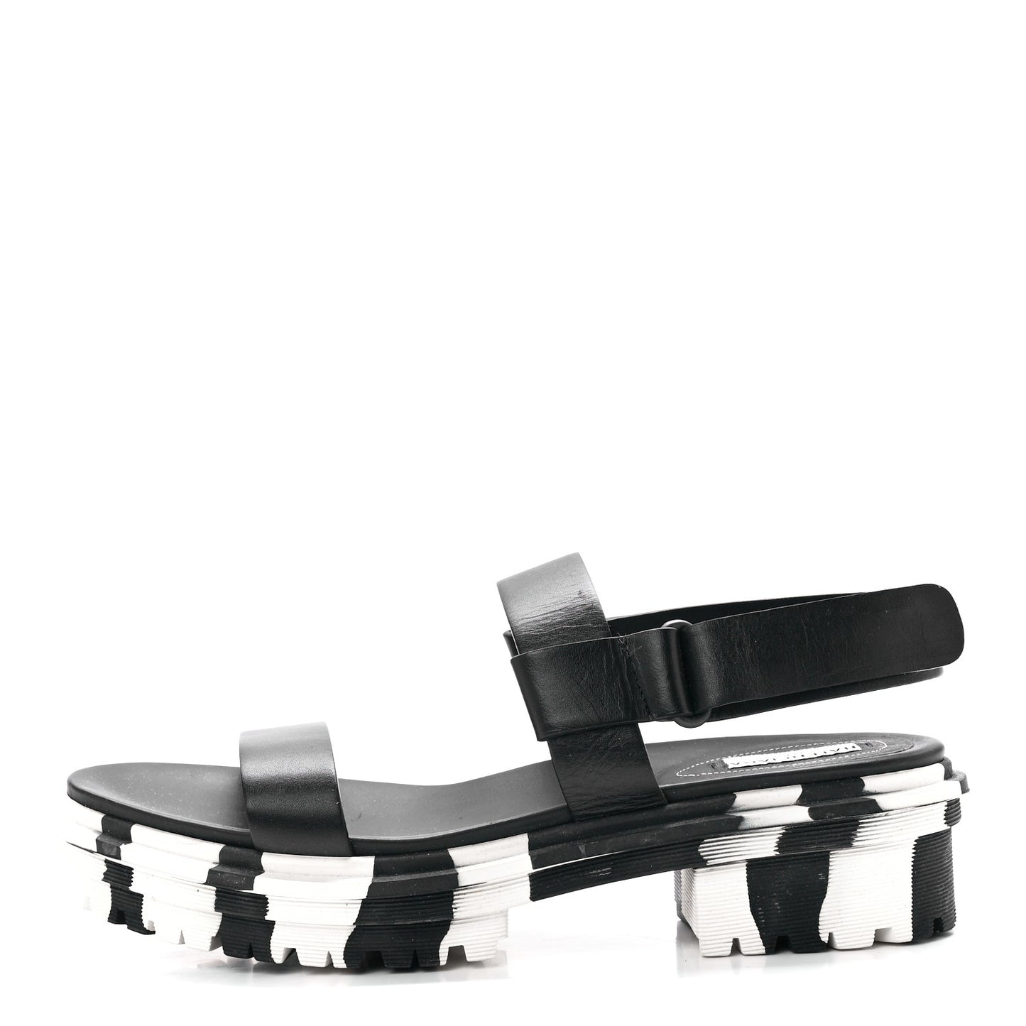 Calfskin Rubber Striped Platform Sandals 40 Black