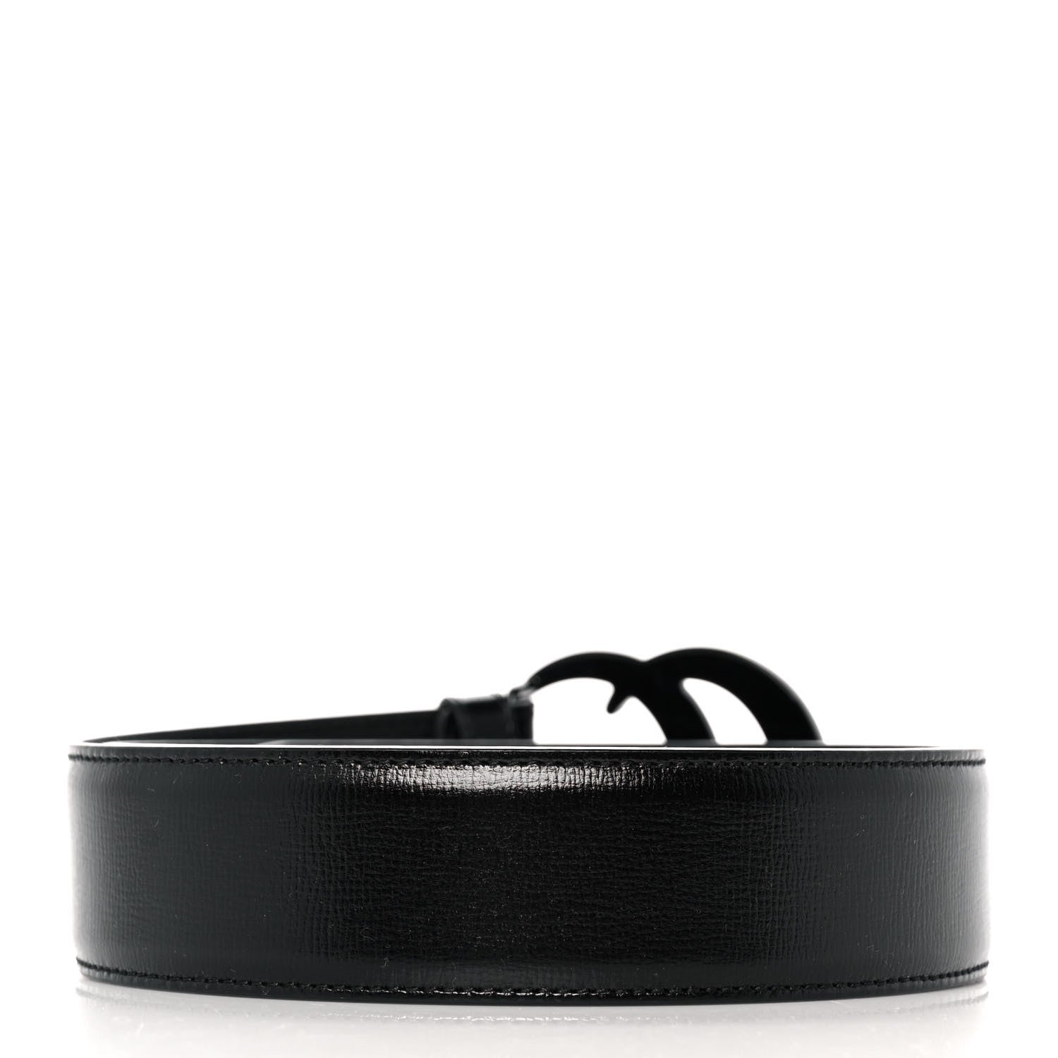 Gucci Azalea Calfskin Enamel Monochrome Double G 40mm Belt 85 34 Black 2 of 5