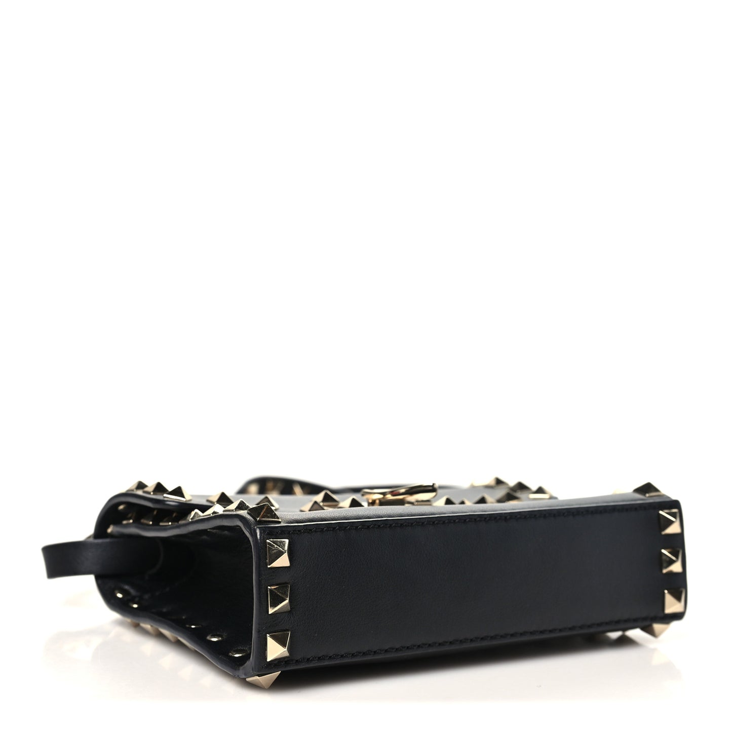 Pebbled Calfskin Rockstud Flip Lock Crossbody Bag Black