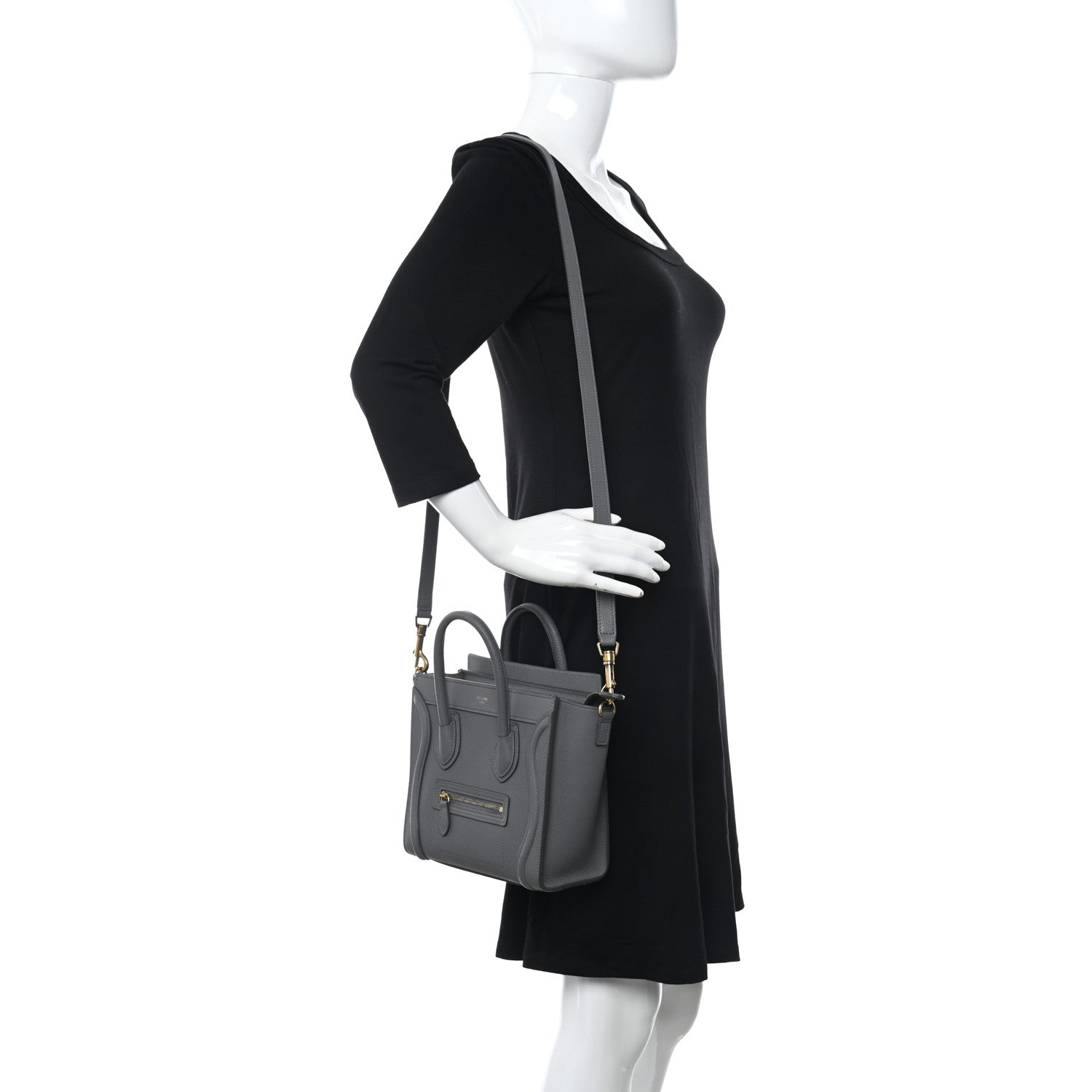 Celine Drummed Calfskin Nano Luggage Kohl 2 of 10