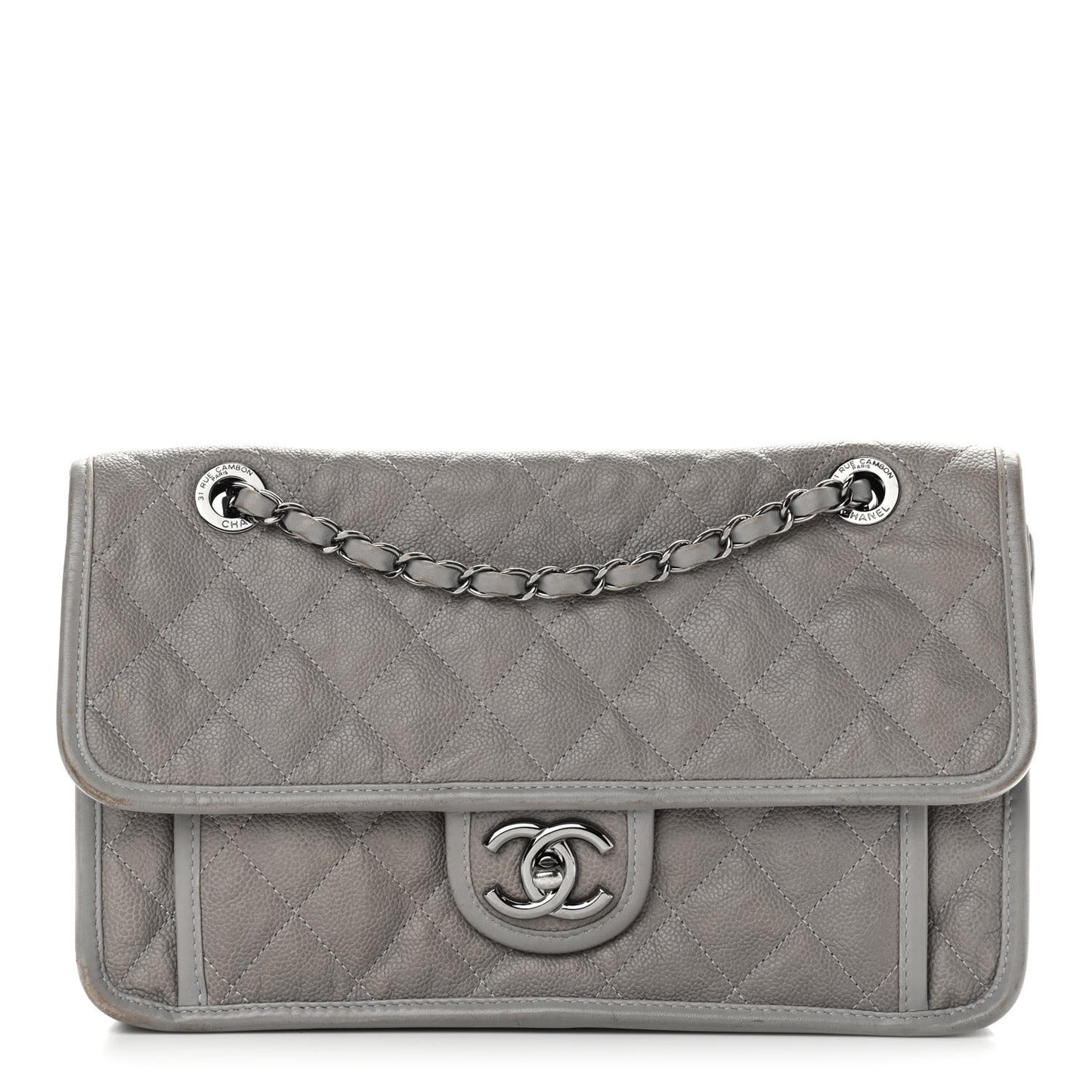 Caviar Quilted Medium French Riviera Flap Light Grey