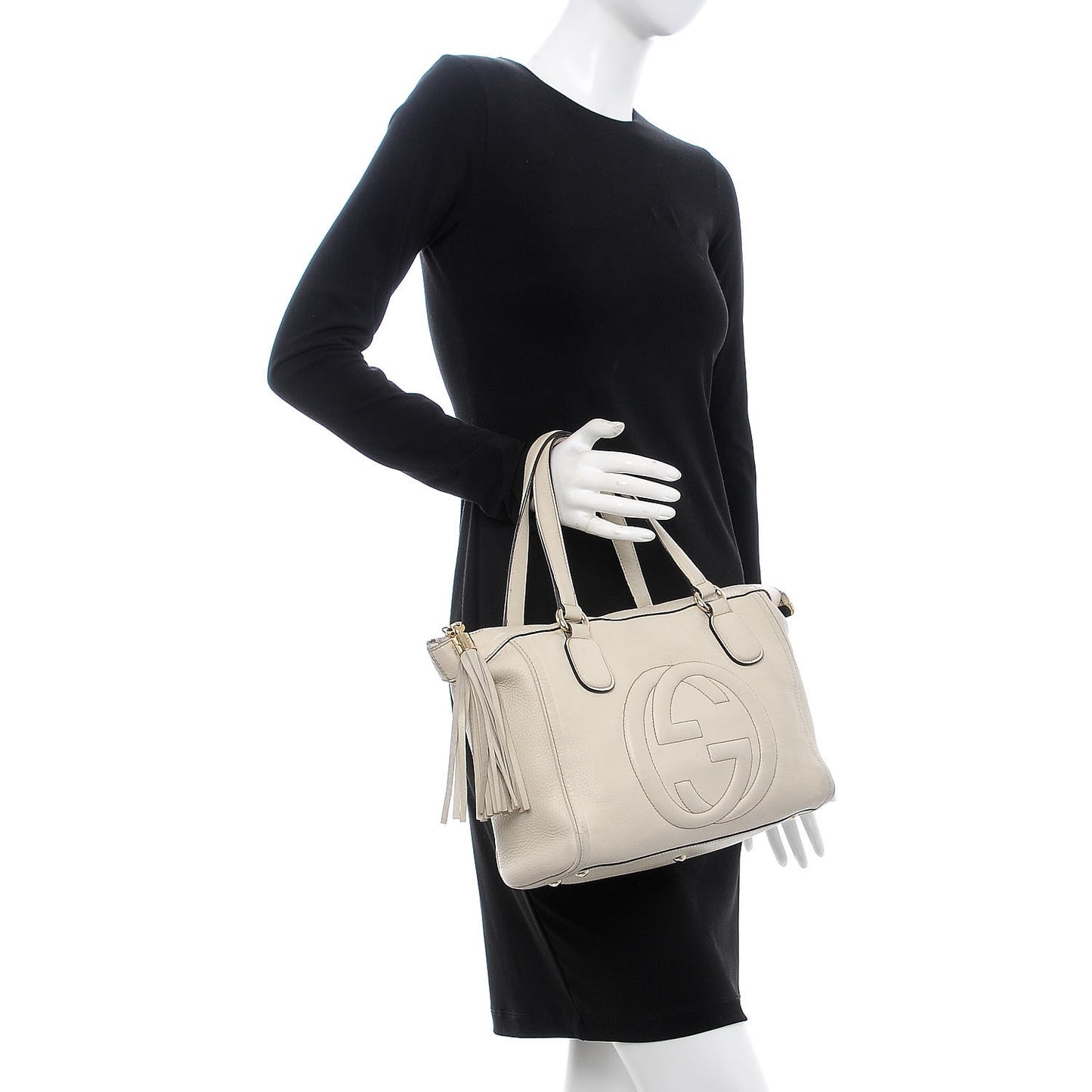 Pebbled Calfskin Small Soho Top Handle Bag Off White