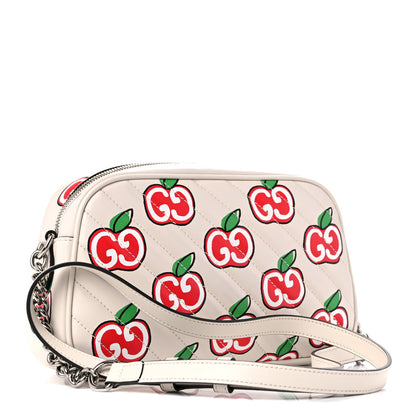 Gucci Calfskin Matelasse Diagonal GG Apple Small GG Marmont Chain Shoulder Bag Ivory 3 of 12