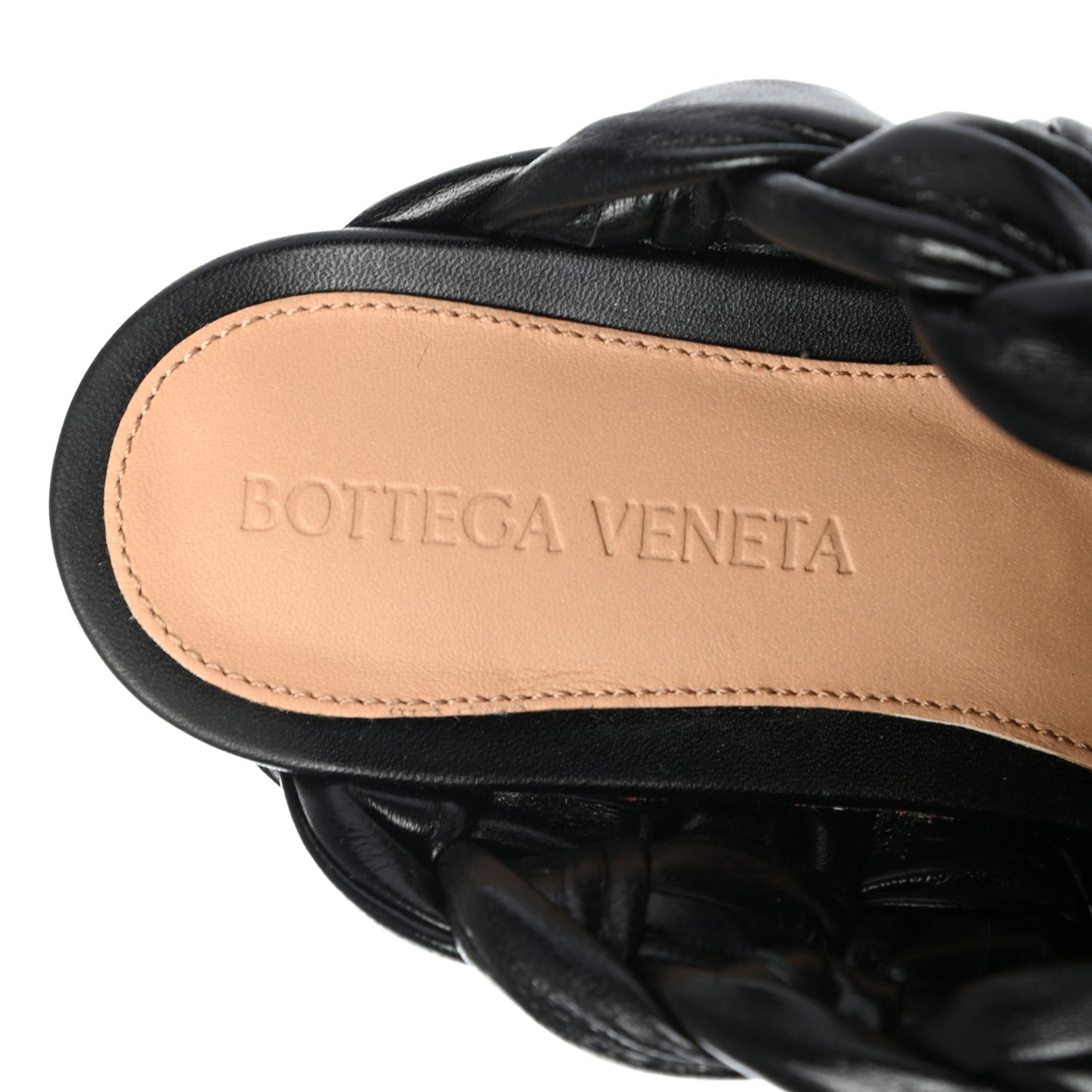 Shiny Nappa Intrecciato The Board Flat Sandals 36 Black
