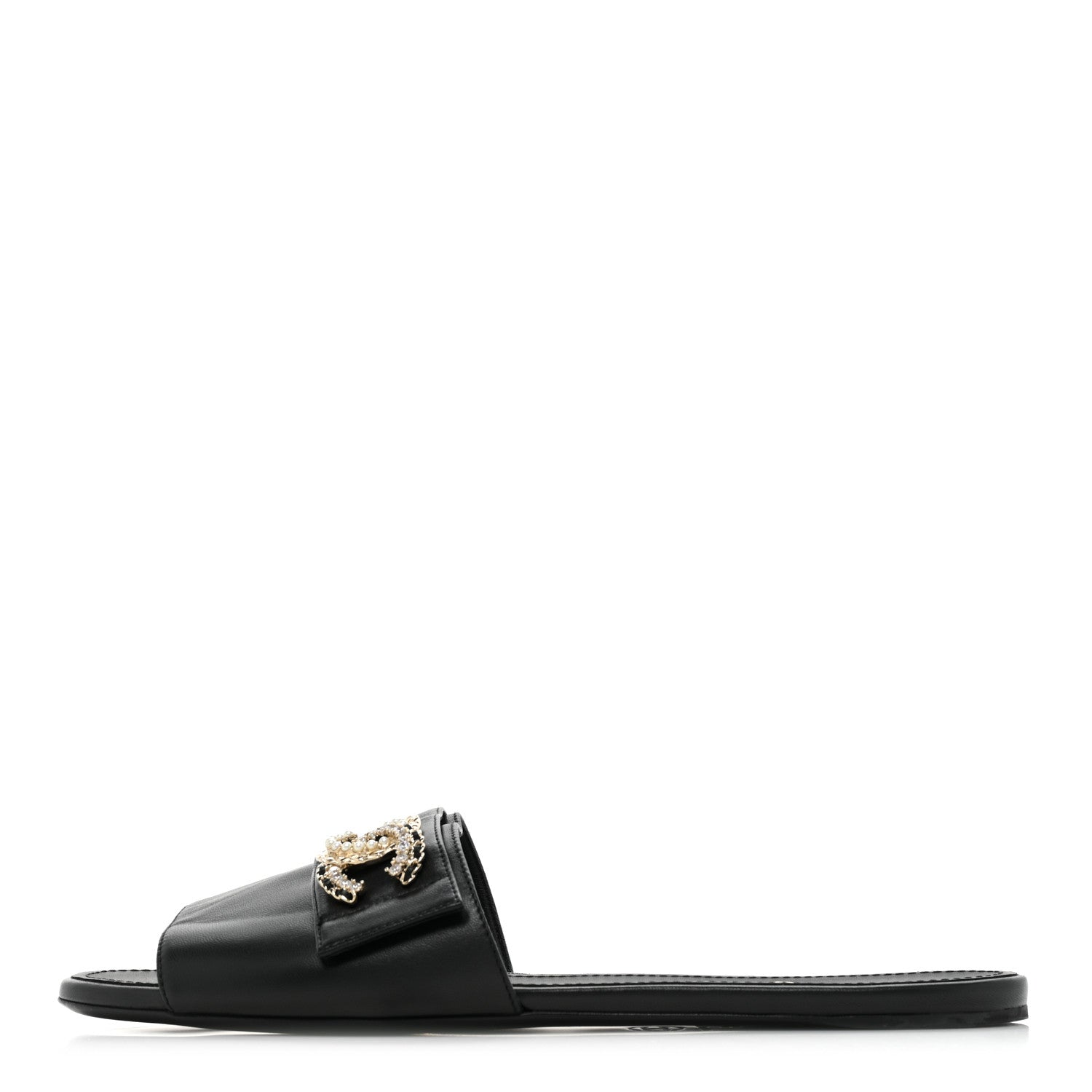 Chanel Lambskin Pearl Crystal CC Sandals 41 Black 1 of 9