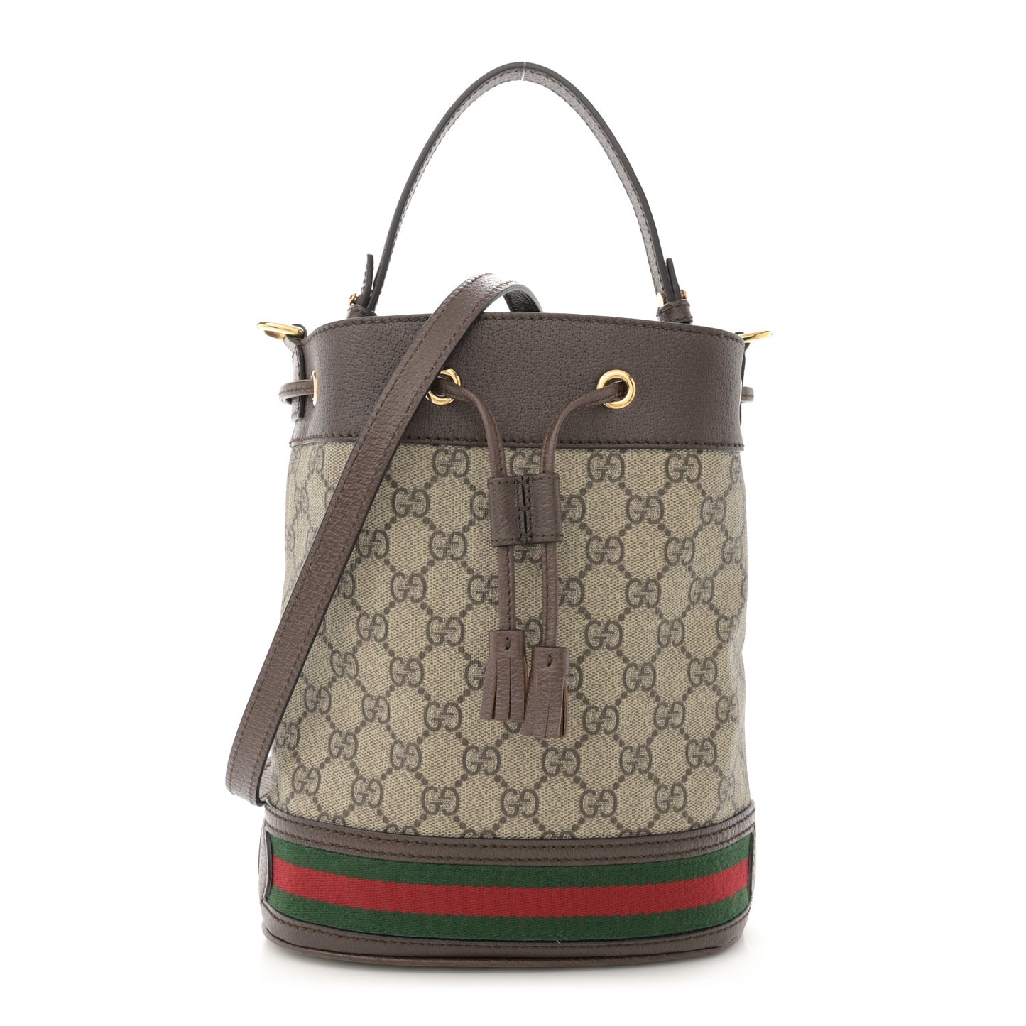GG Supreme Monogram Web Small Ophidia Bucket Bag Brown