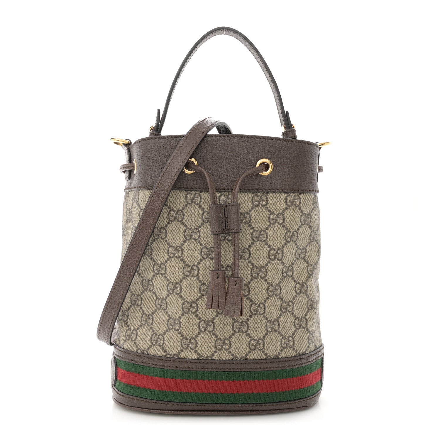 Gucci GG Supreme Monogram Web Small Ophidia Bucket Bag Brown 1 of 11