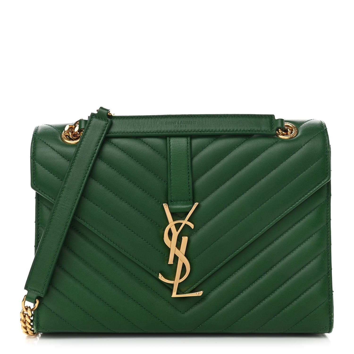 Saint Laurent Lambskin Matelasse Chevron Medium Monogram Satchel Green 1 of 11