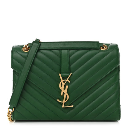 Saint Laurent Lambskin Matelasse Chevron Medium Monogram Satchel Green 1 of 11