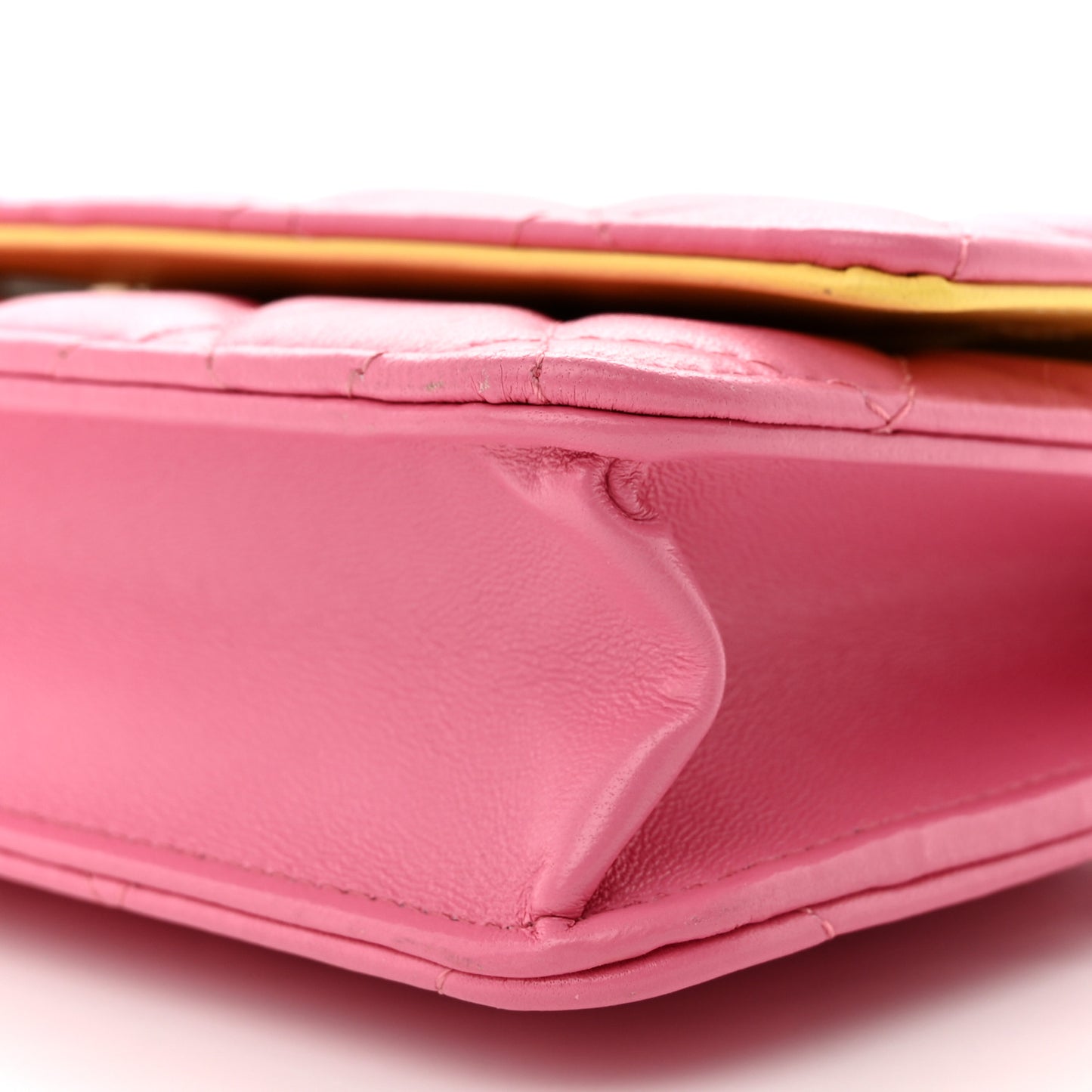 Lambskin Quilted Wallet On Chain WOC Pink Yellow