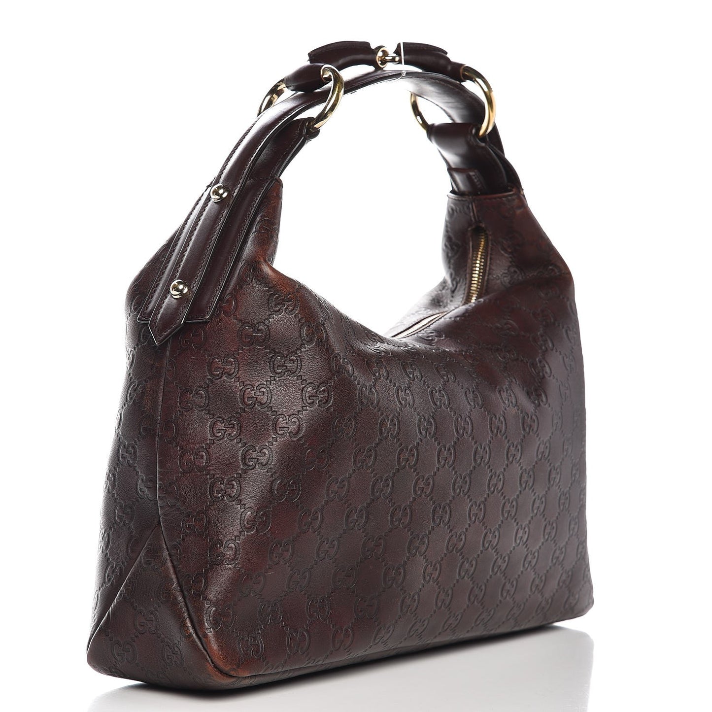 Guccissima Medium Horsebit Chain Hobo Dark Brown