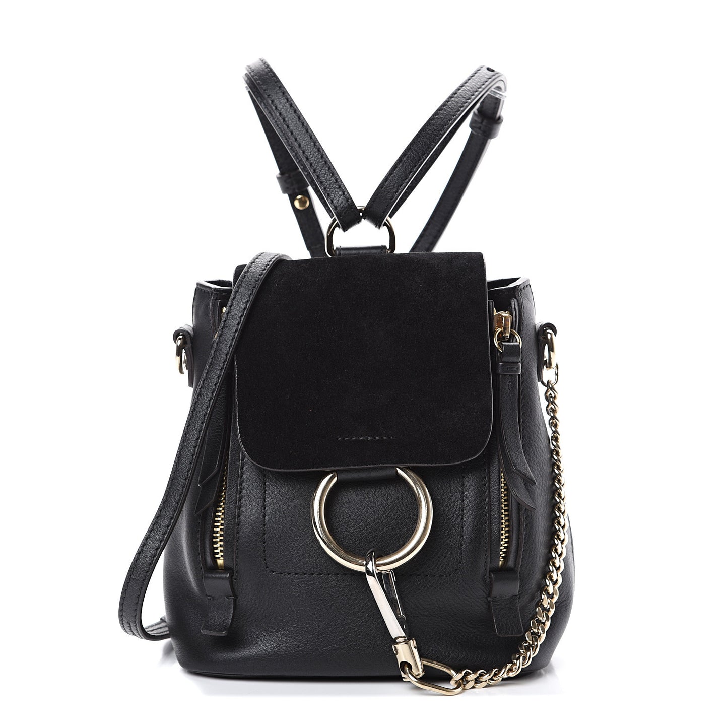 Suede Calfskin Mini Faye Backpack Black