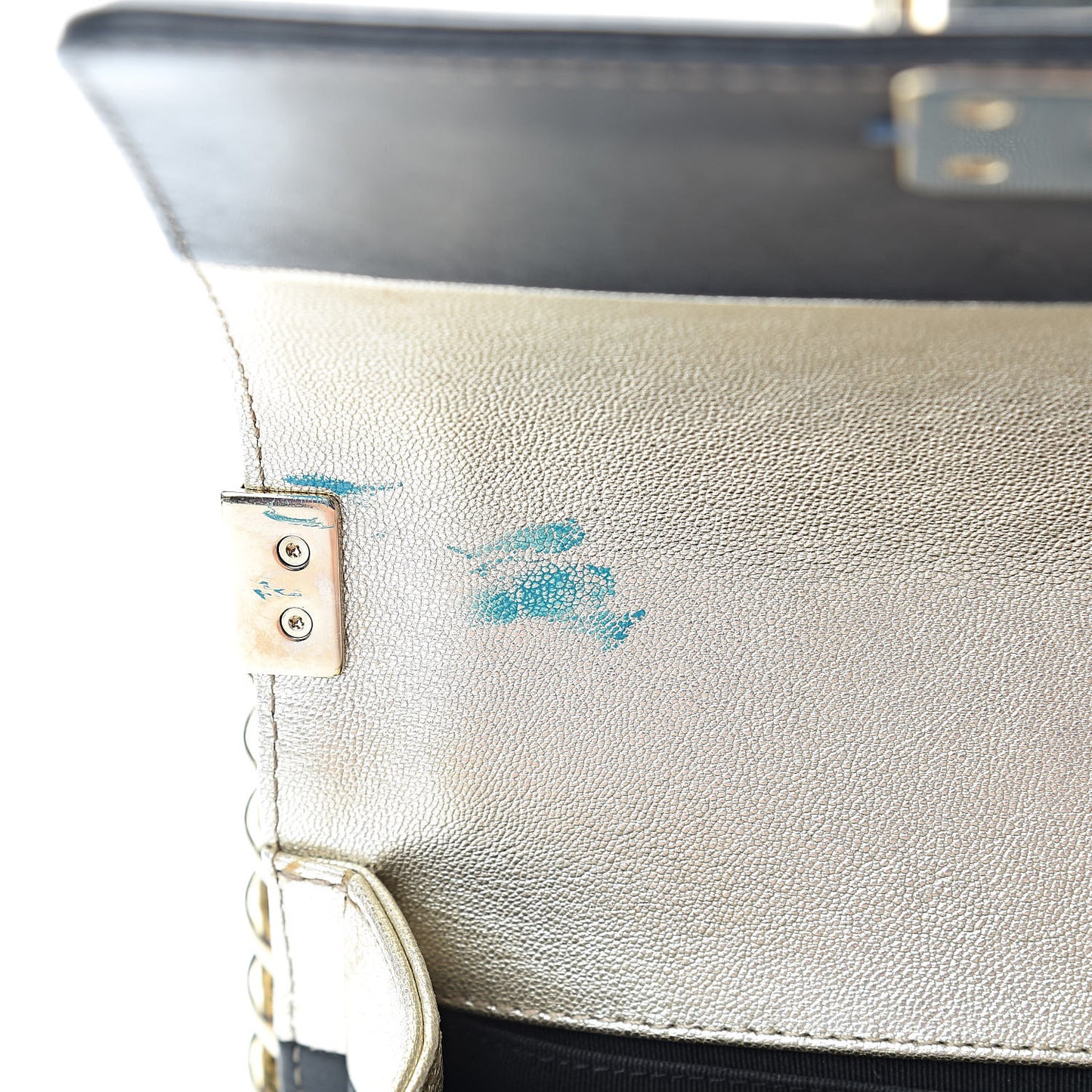 Metallic Goatskin Calfskin Small Boy Flap Gold Black