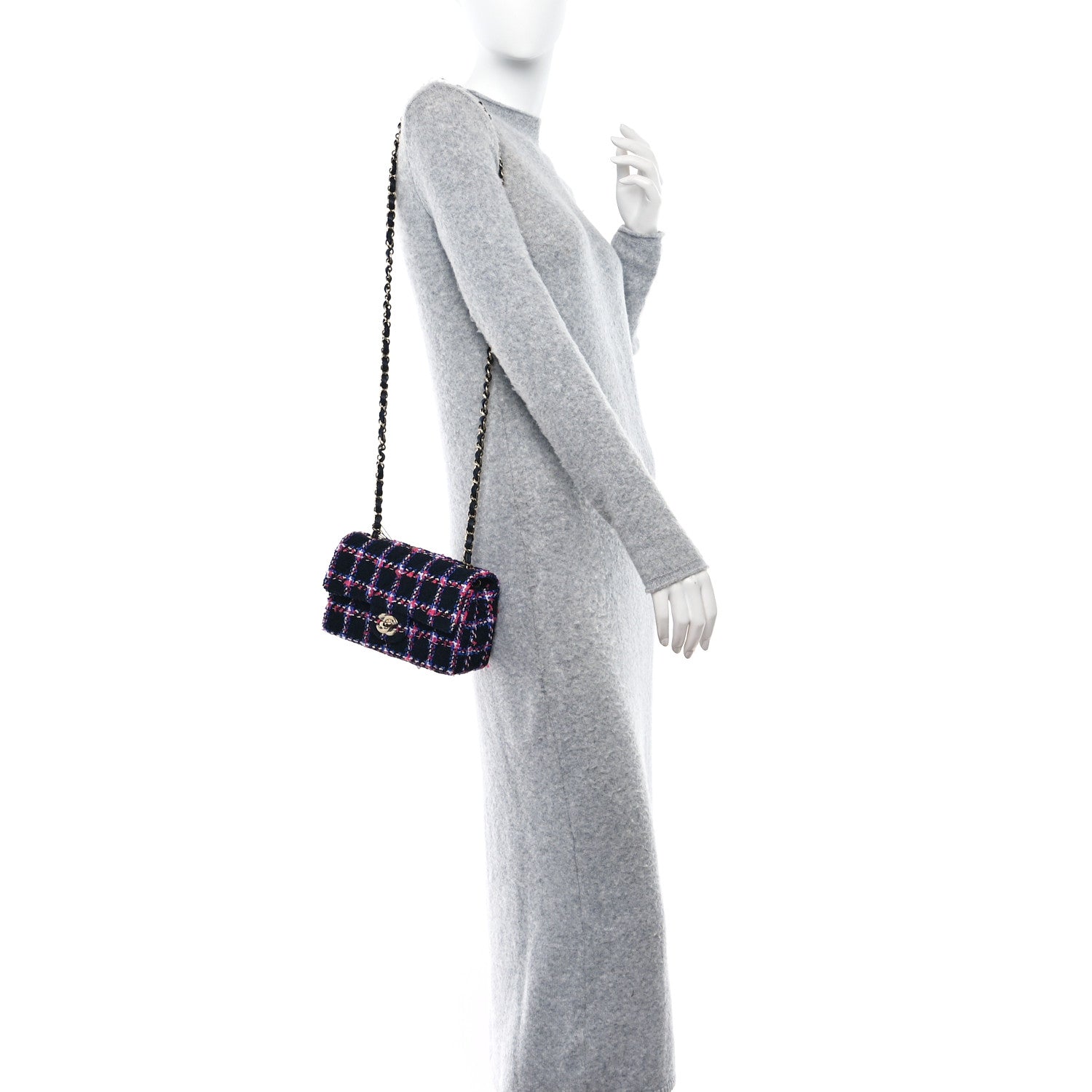 Chanel Tweed Quilted Mini Rectangular Flap Navy Red Blue White 2 of 10