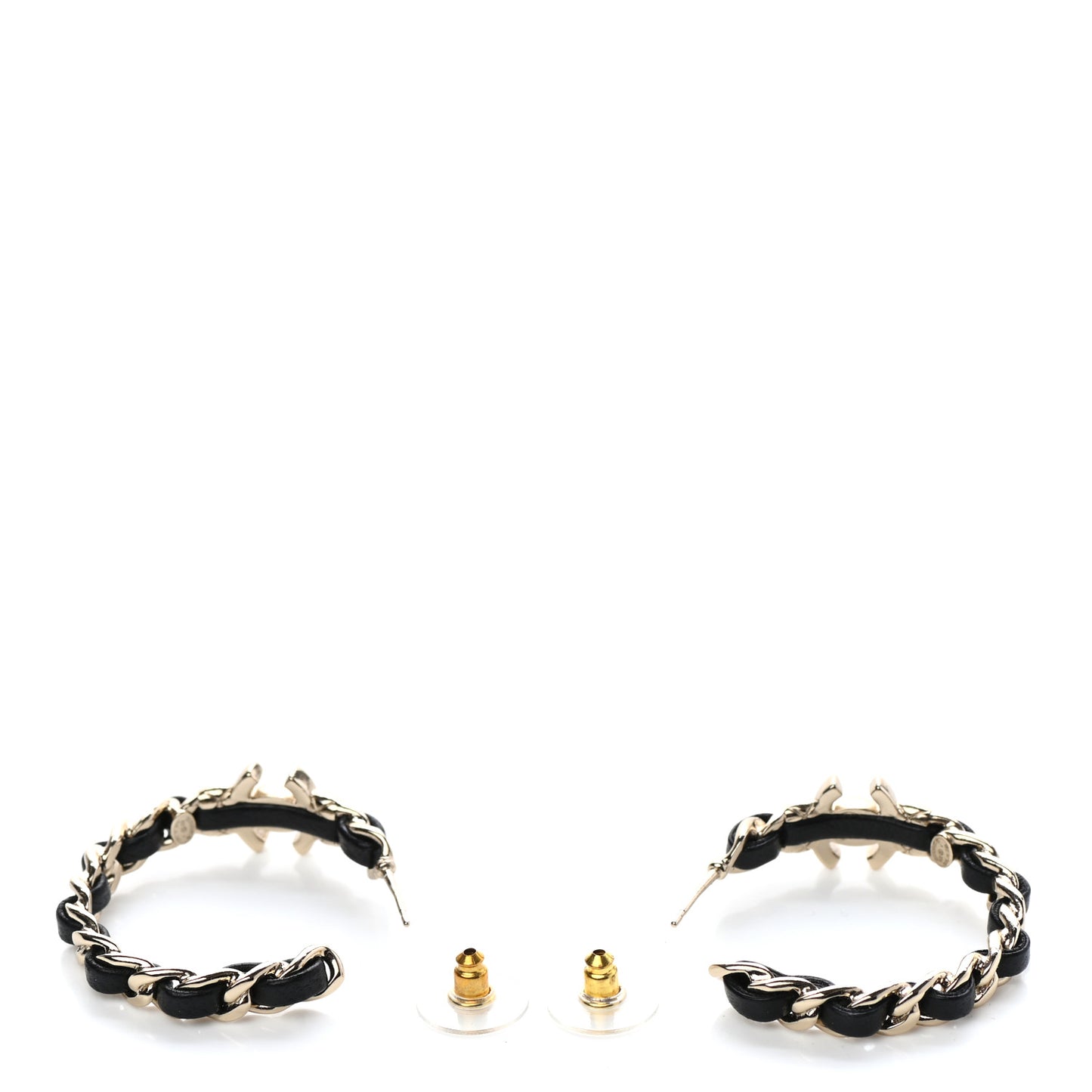 Metal Lambskin Quilted CC Turnlock Chain Hoop Earrings Gold Black