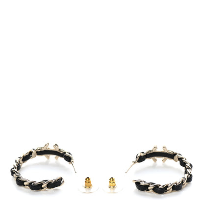 Chanel Metal Lambskin Quilted CC Turnlock Chain Hoop Earrings Gold Black 3 of 4