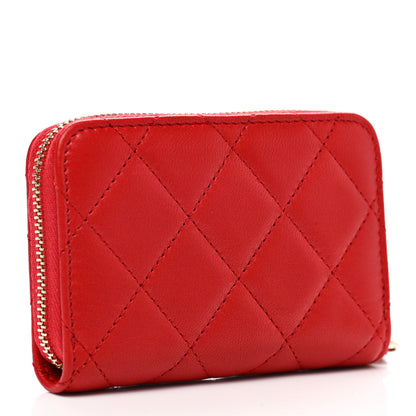 Chanel Lambskin Quilted Camellia Zip Coin Purse Red 3 of 8