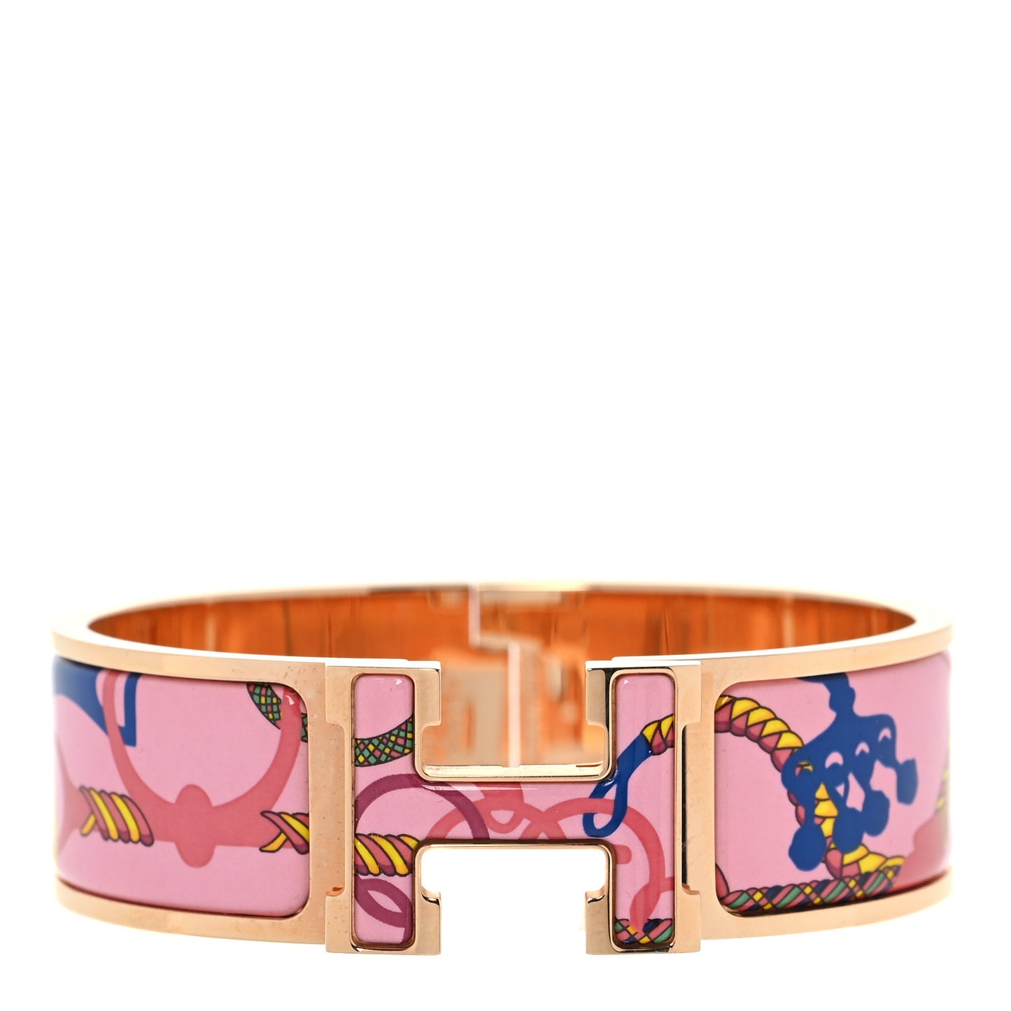 Enamel Printed Panoplie Equestre Clic H Bracelet GM Pink Delirium