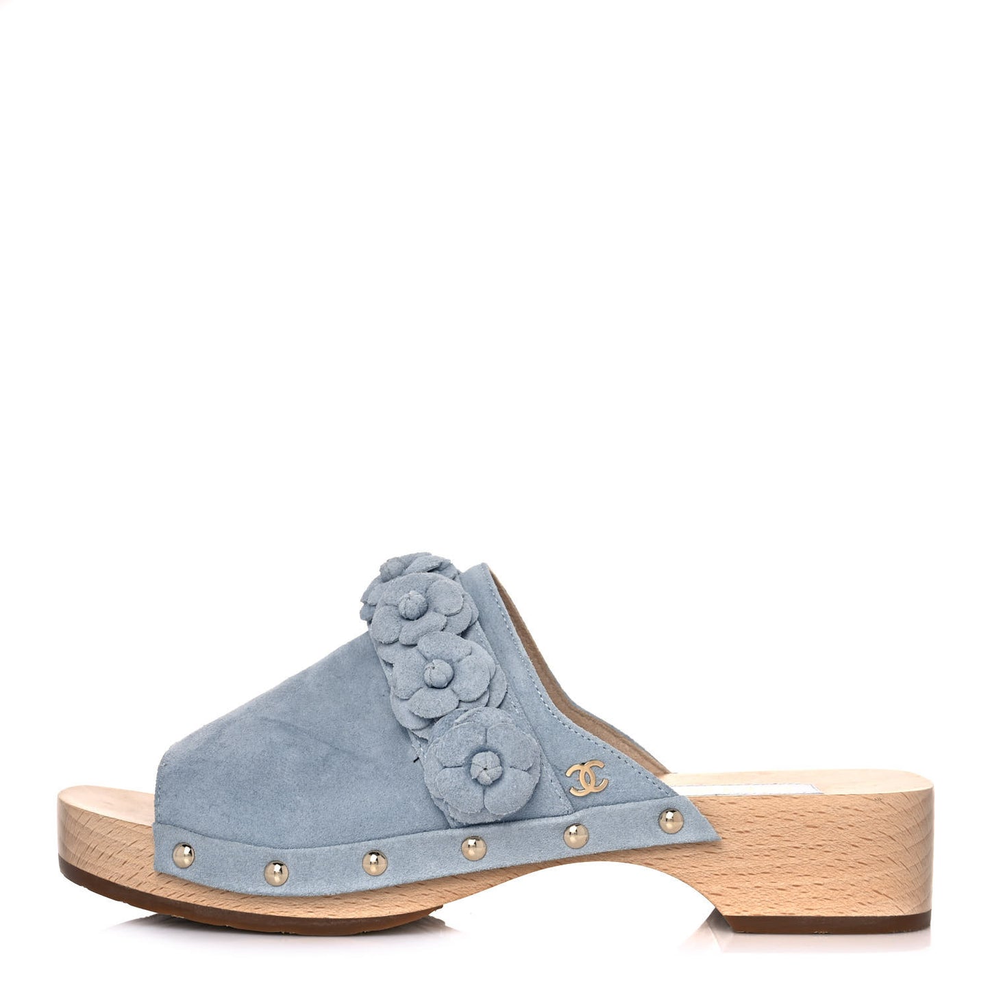Suede Calfskin Camellia Mules 36 Light Blue