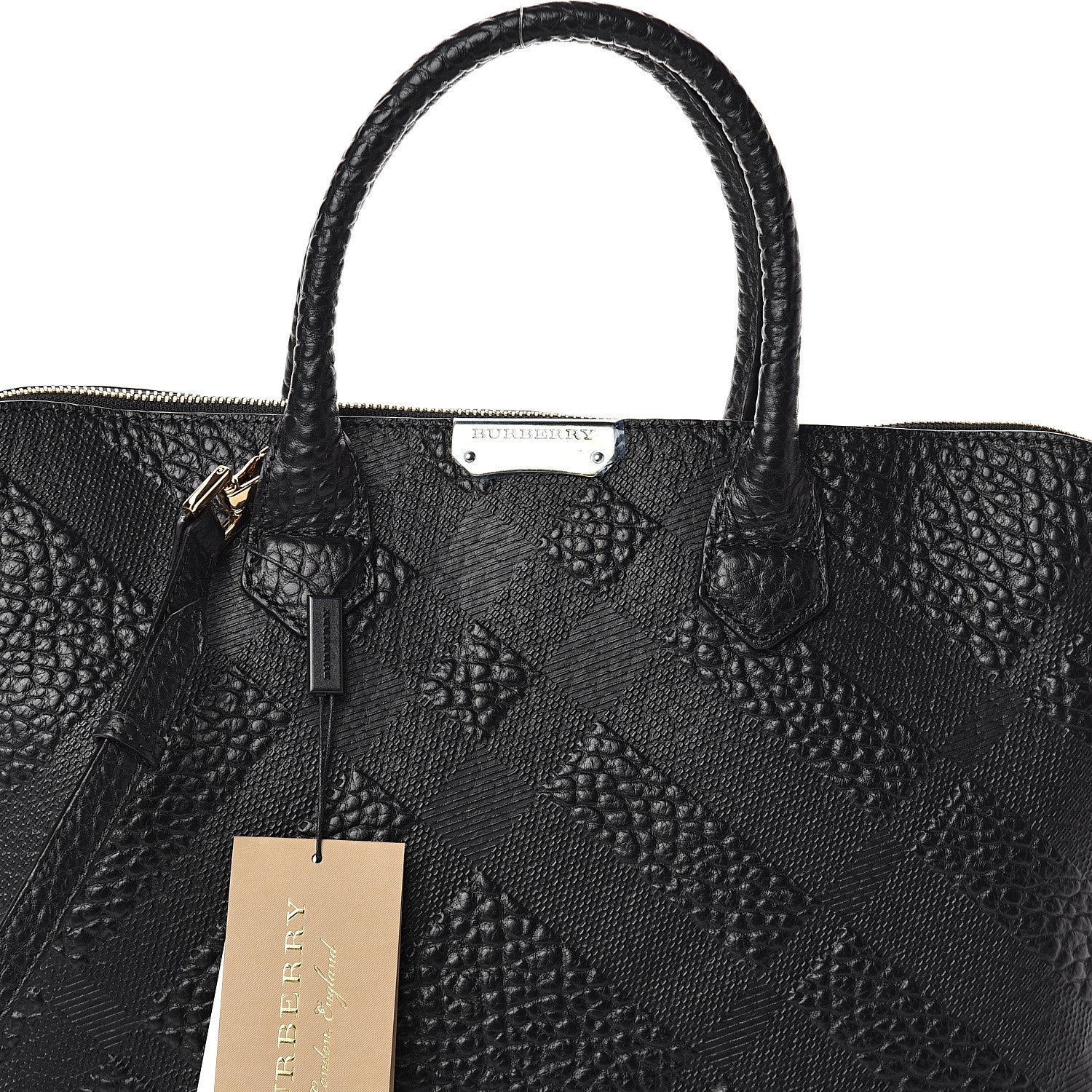 Burberry Heritage Grain Check Embossed Medium Dewsbury Tote Black 6 of 8
