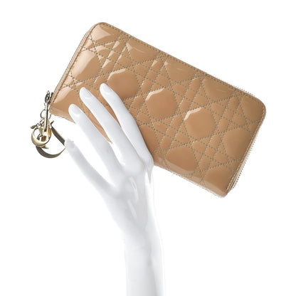 Christian Dior Patent Cannage Lady Dior Continental Zip Wallet Beige 2 of 14