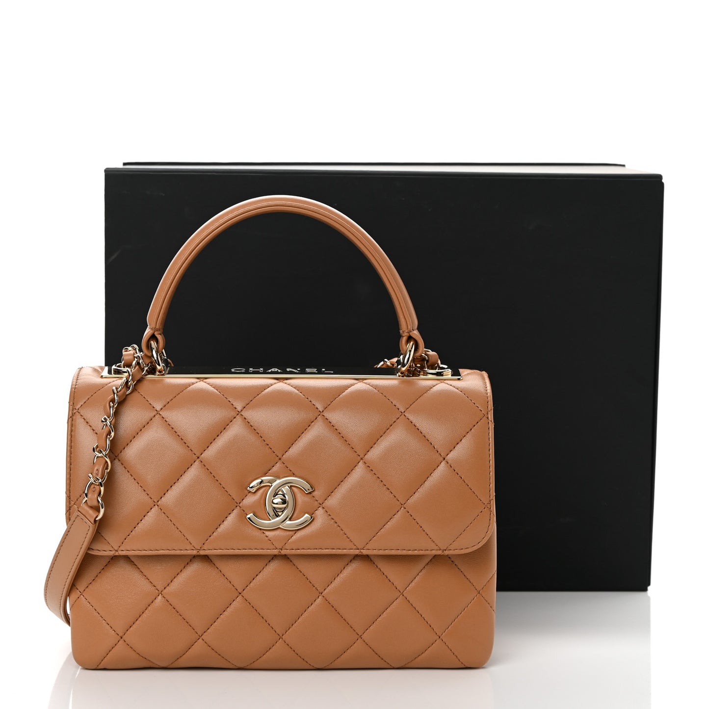 Lambskin Quilted Small Trendy CC Flap Dual Handle Bag Camel