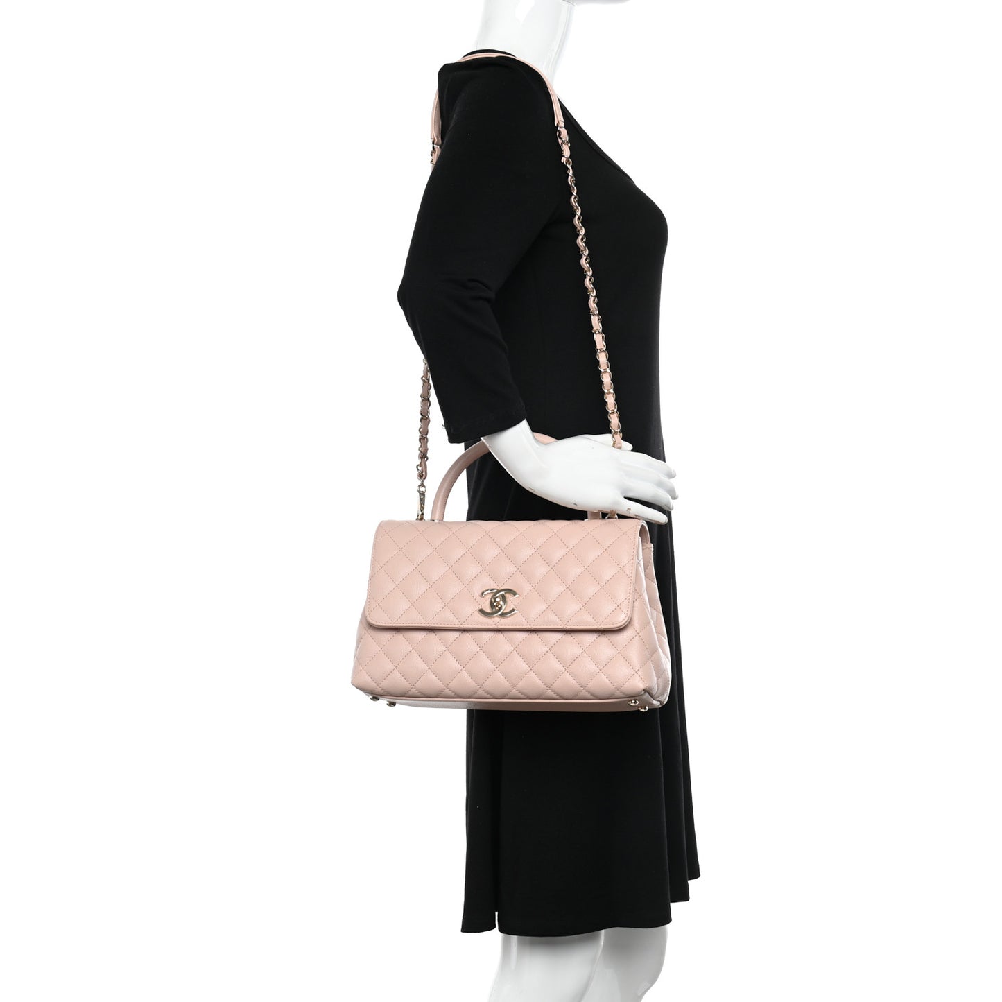 Caviar Quilted Small Coco Handle Flap Light Pink