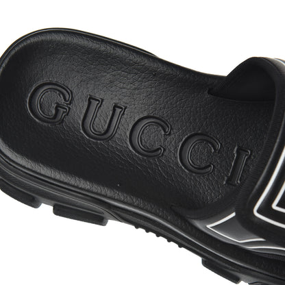 Gucci Nappa Grosgrain Logo Mens Velcro Chunky Slide Sandals 6 Black 6 of 12