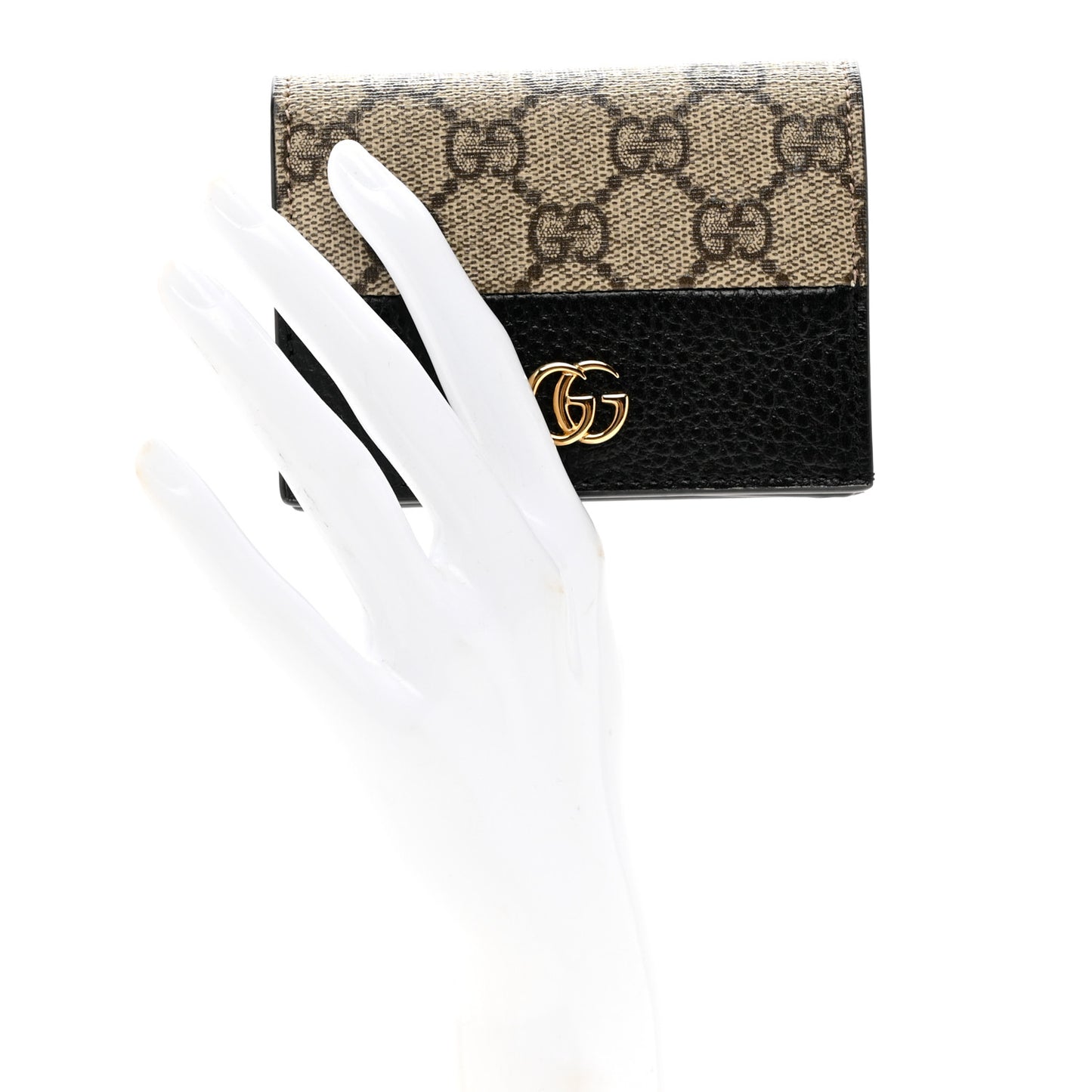 Dollar Calfskin GG Supreme Monogram GG Marmont Card Case Black Beige Ebony