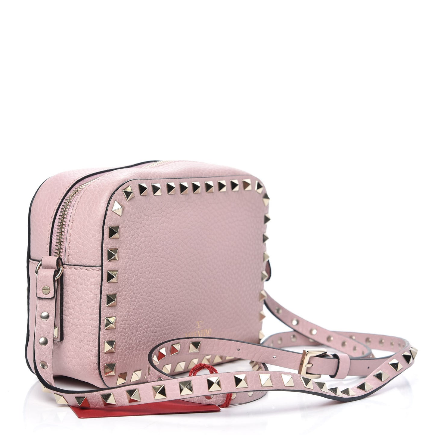 Pebbled Calfskin Rockstud Camera Crossbody Bag Cipria