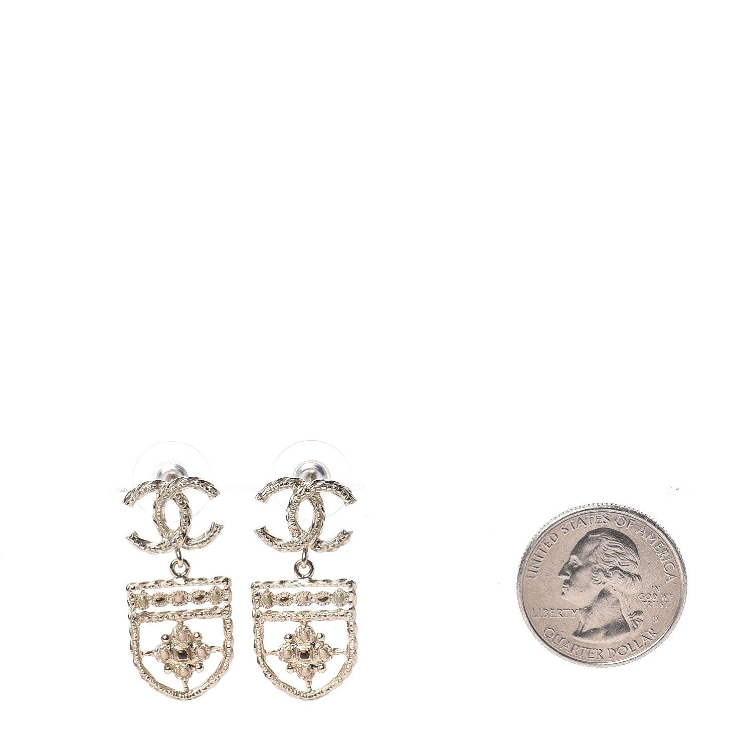 Chanel Enamel CC Rope Shield Drop Earrings Gold 2 of 5