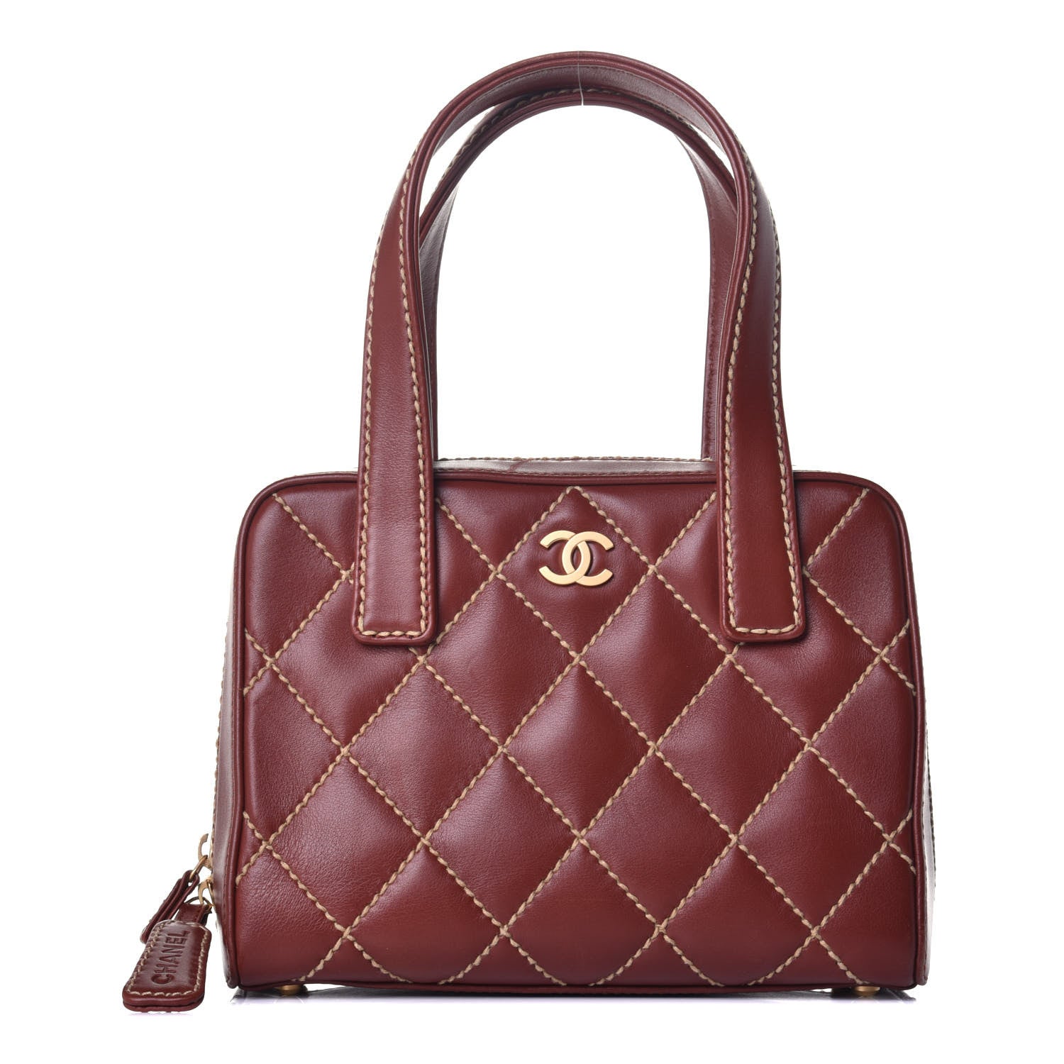 Chanel Calfskin Contrast Stitch Small Surpique Bowler Brown 1 of 8