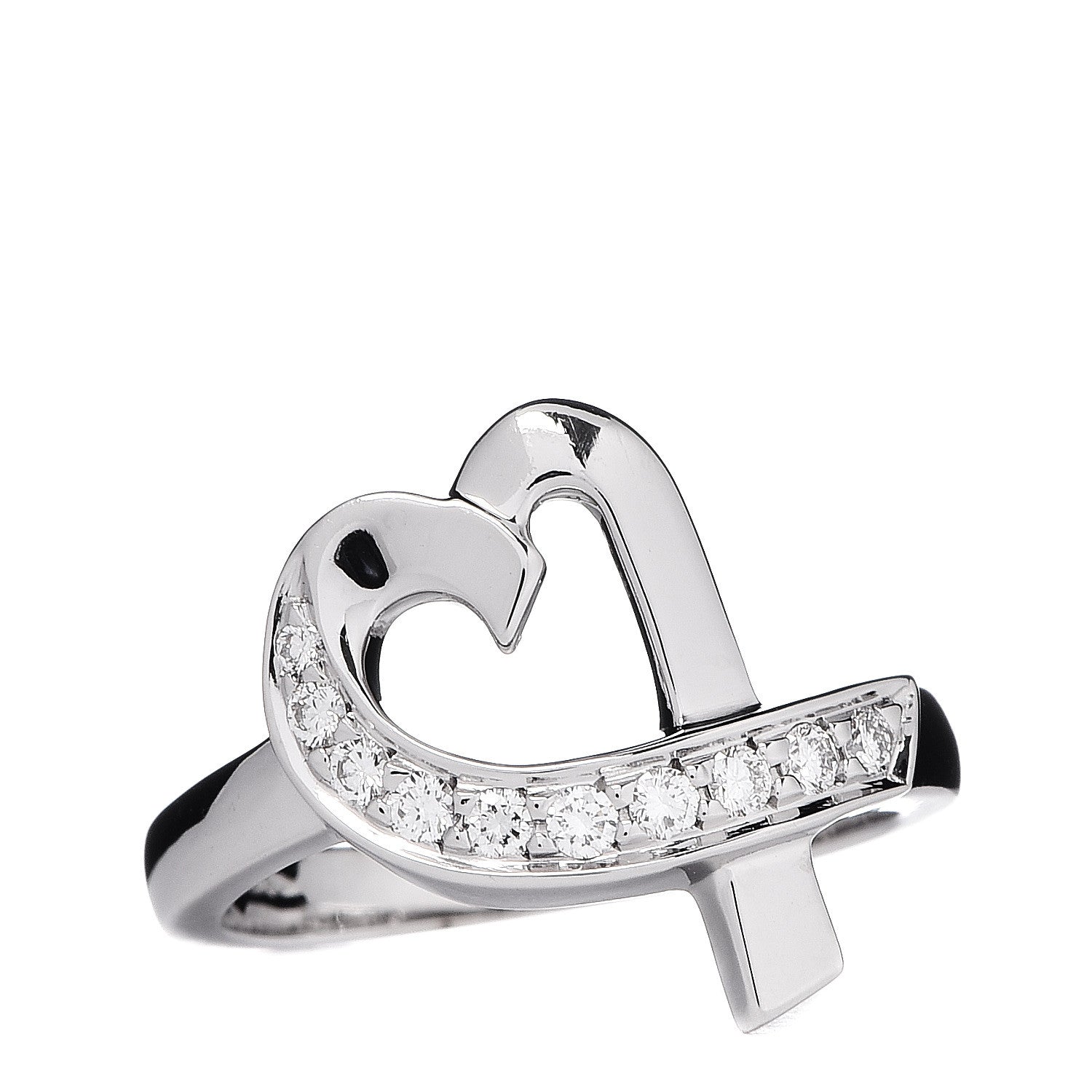 Tiffany 18K White Gold Diamond Paloma Picasso Loving Heart Ring 47 4.25 1 of 7