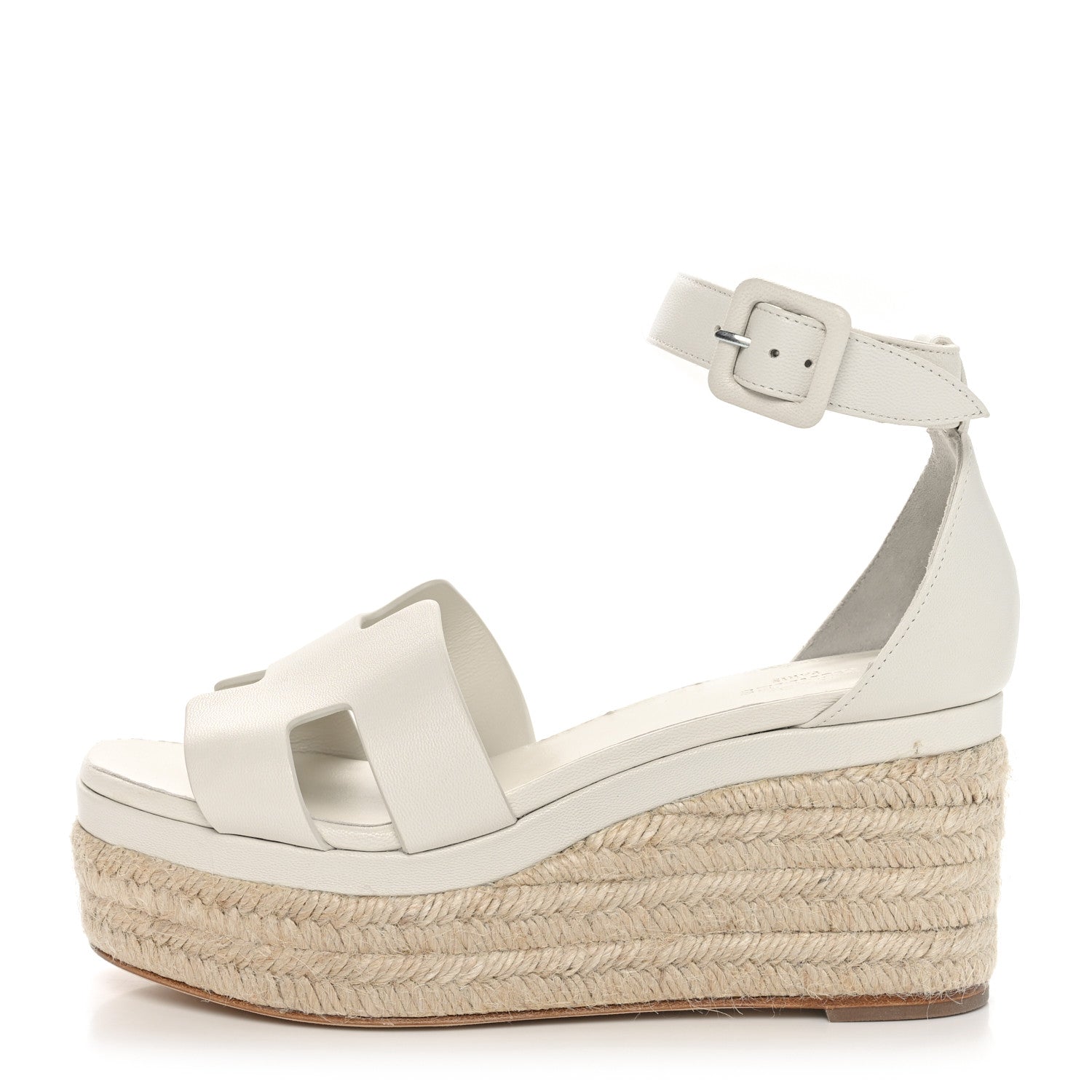 Hermes Goatskin Elda Espadrille Wedge Sandals 36 White 1 of 9