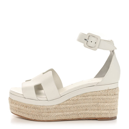 Hermes Goatskin Elda Espadrille Wedge Sandals 36 White 1 of 9
