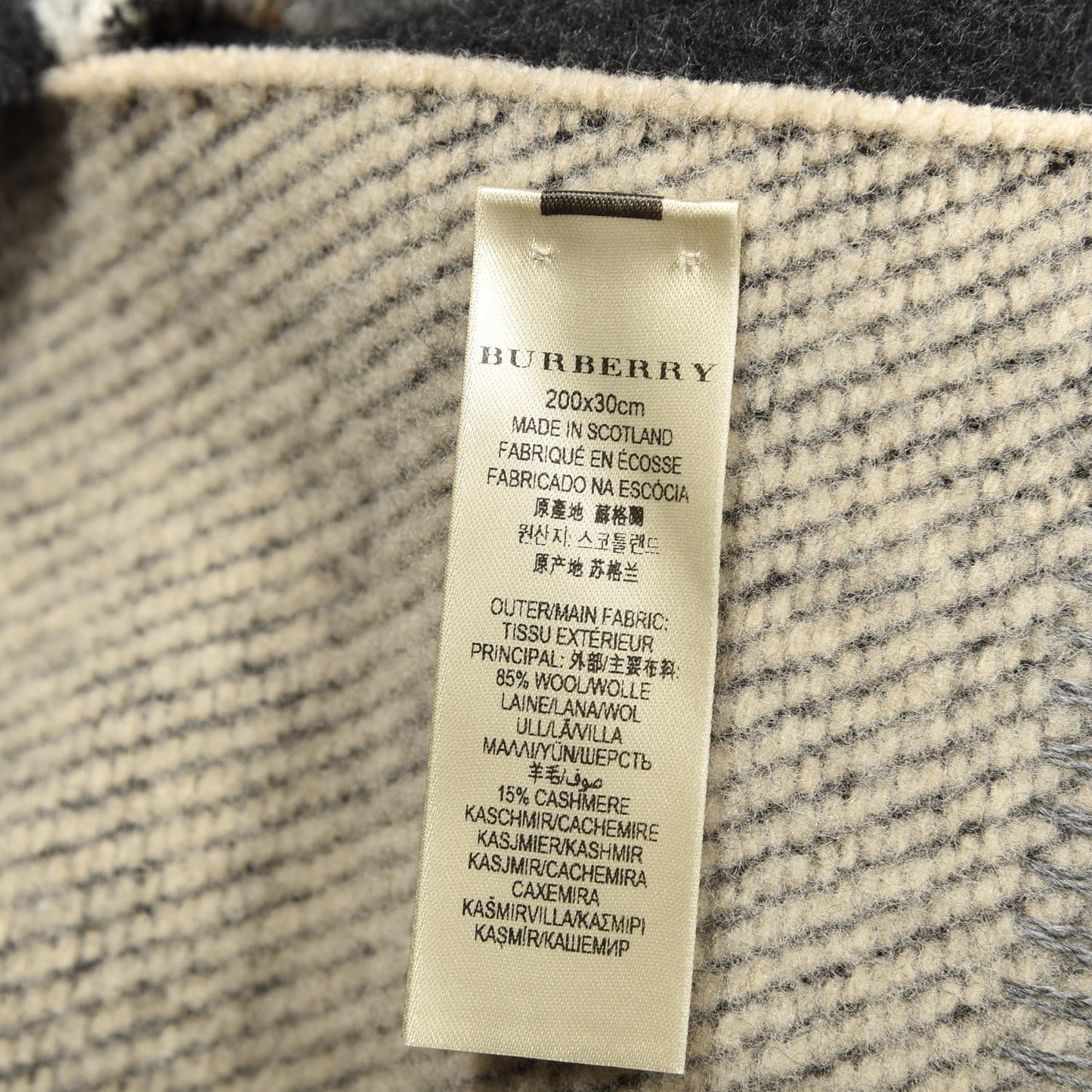 Wool Cashmere Half Mega Check Blanket Scarf Natural