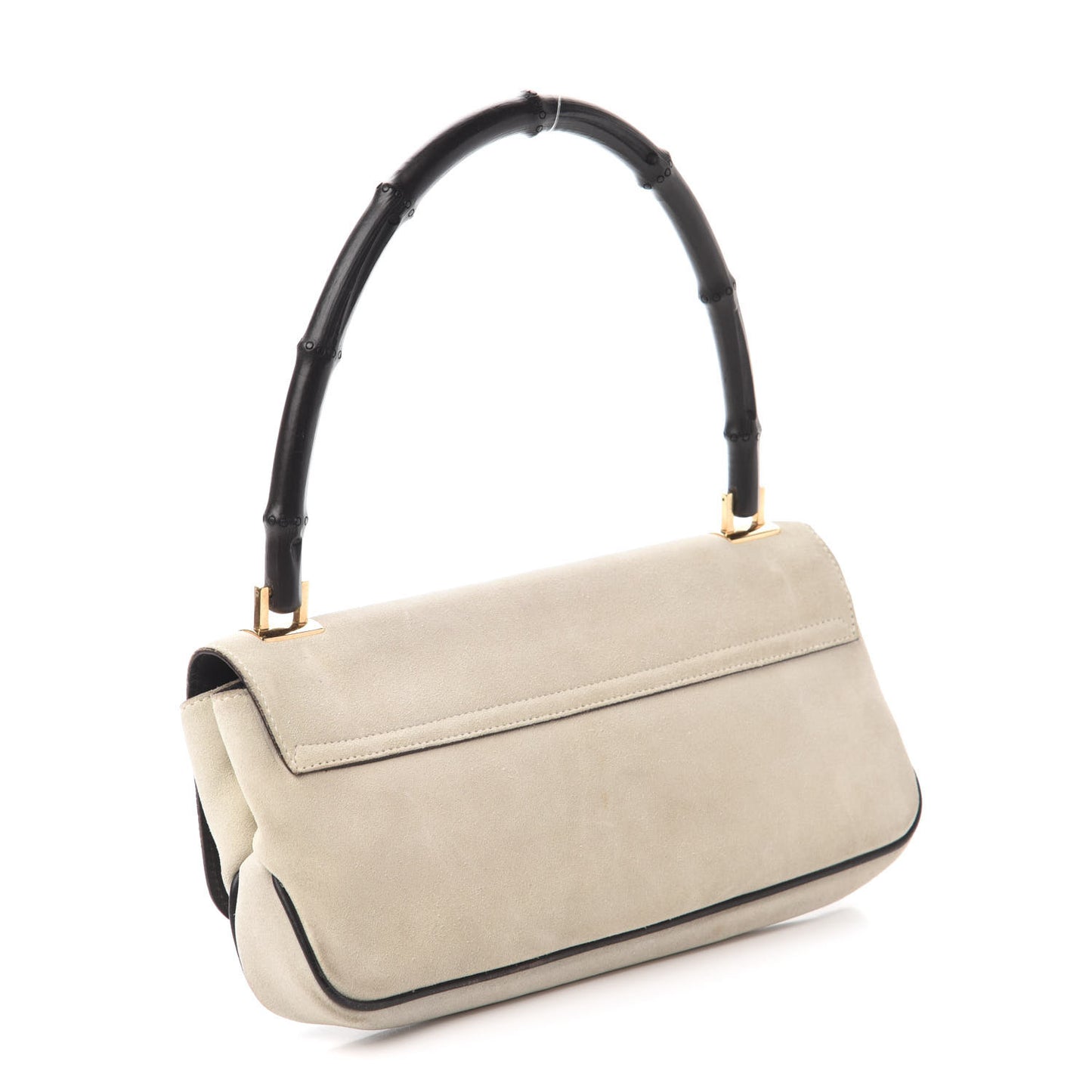 Suede Bamboo Handle Shoulder Bag White