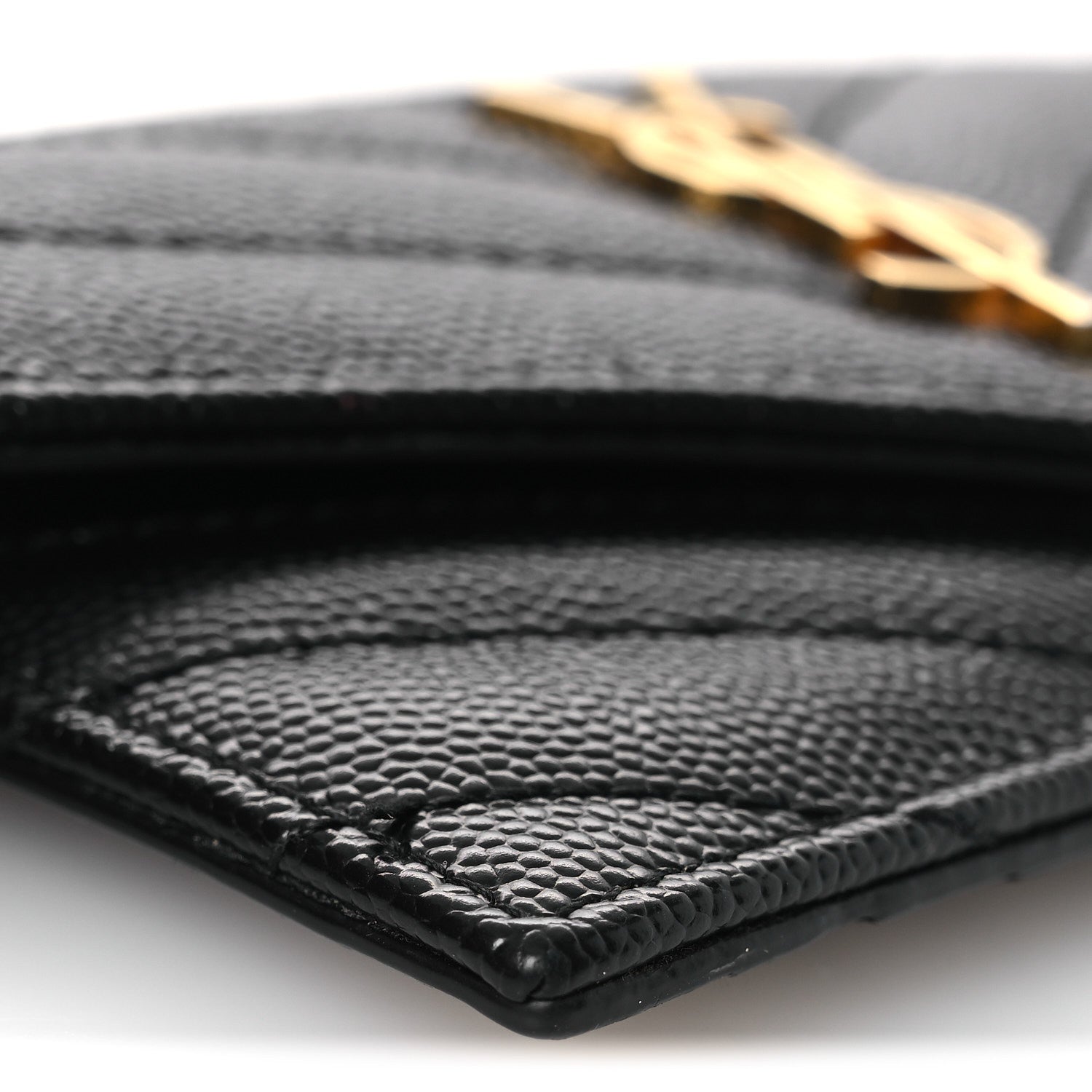 Saint Laurent Grain De Poudre Matelasse Chevron Monogram Compact Wallet Black 8 of 10