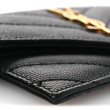 Saint Laurent Grain De Poudre Matelasse Chevron Monogram Compact Wallet Black 8 of 10