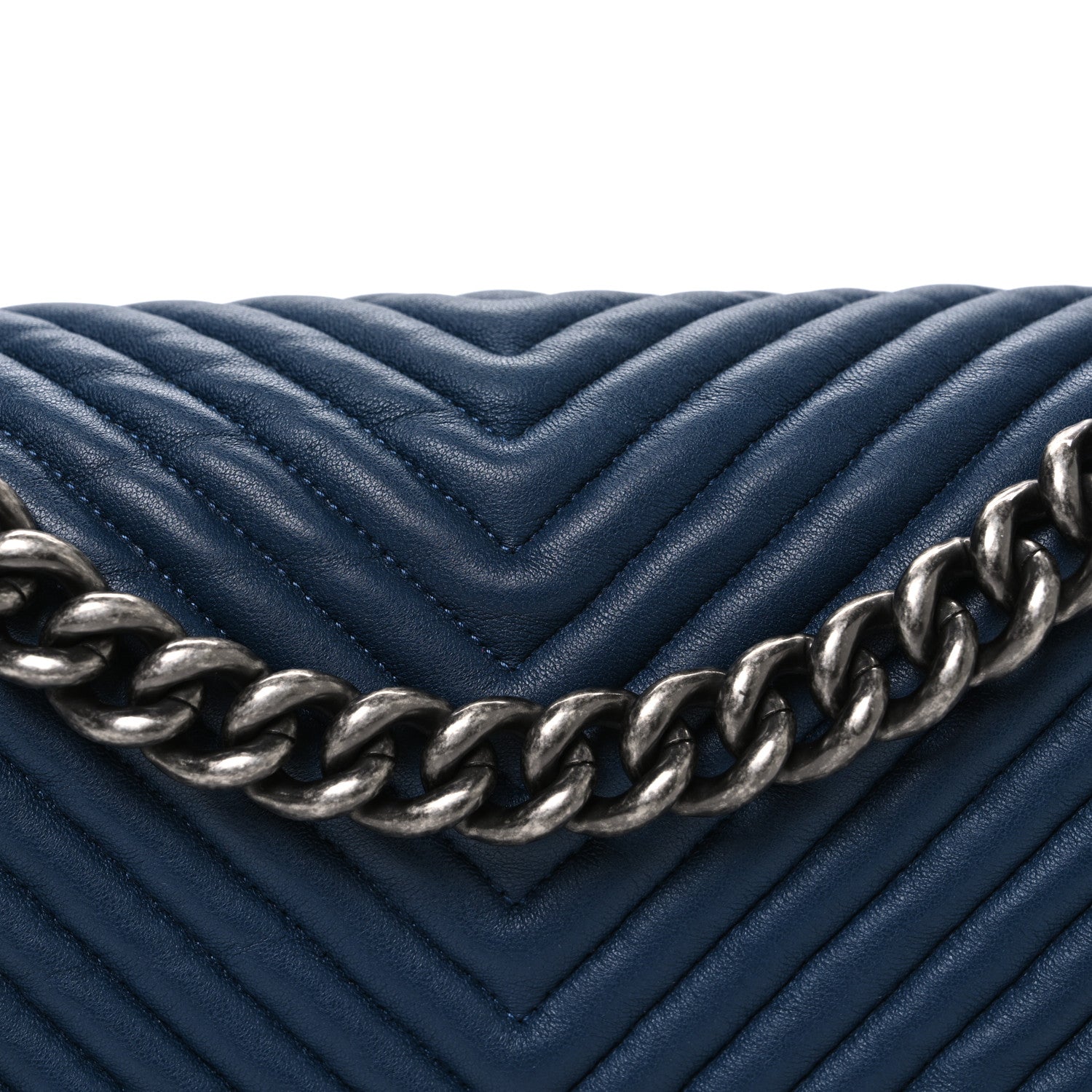 Chanel Calfskin Chevron Quilted Medium Boy Flap Dark Navy Blue 8 of 10