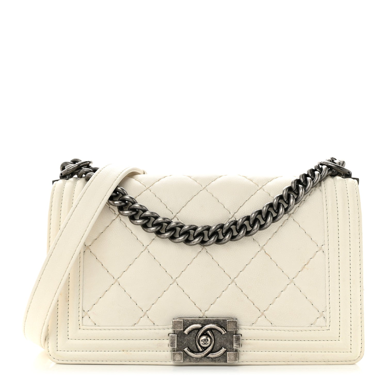 Chanel Calfskin Double Stitch Medium Boy Flap White 1 of 18