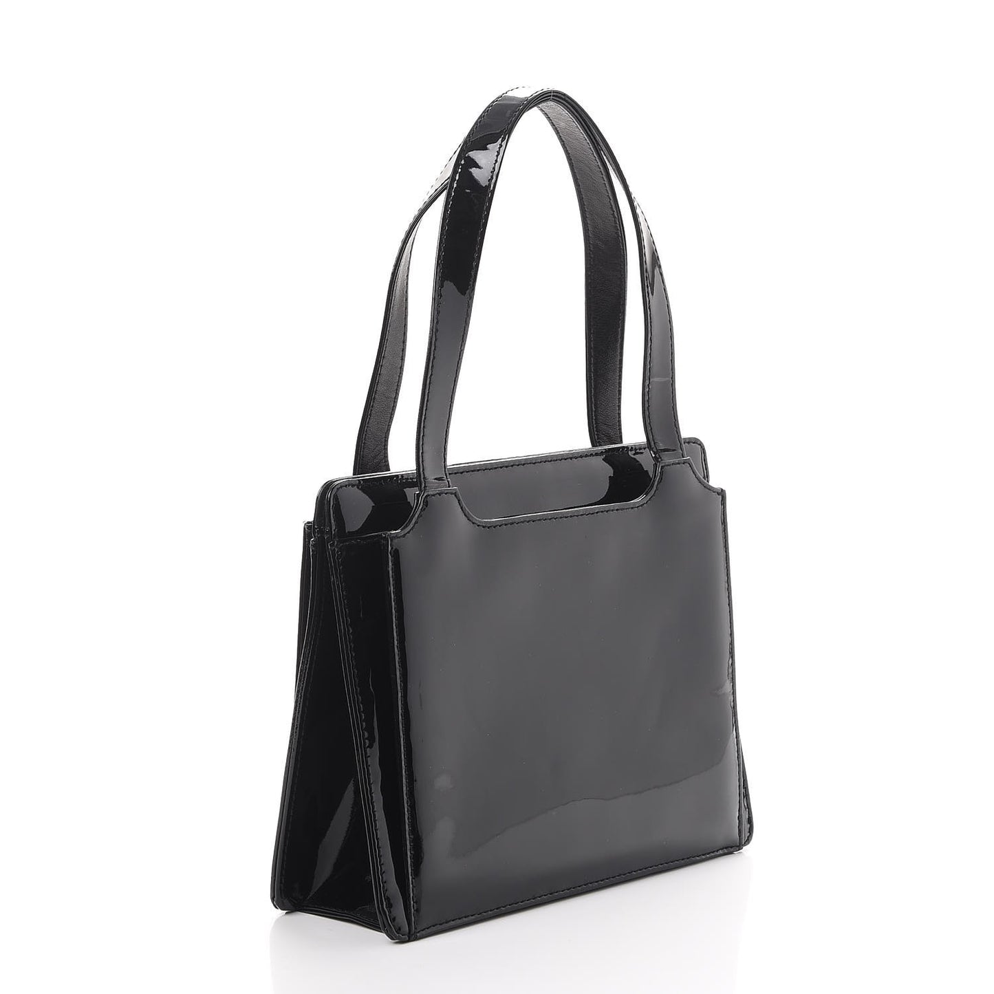 Patent Calfskin Mademoiselle Shoulder Bag Black