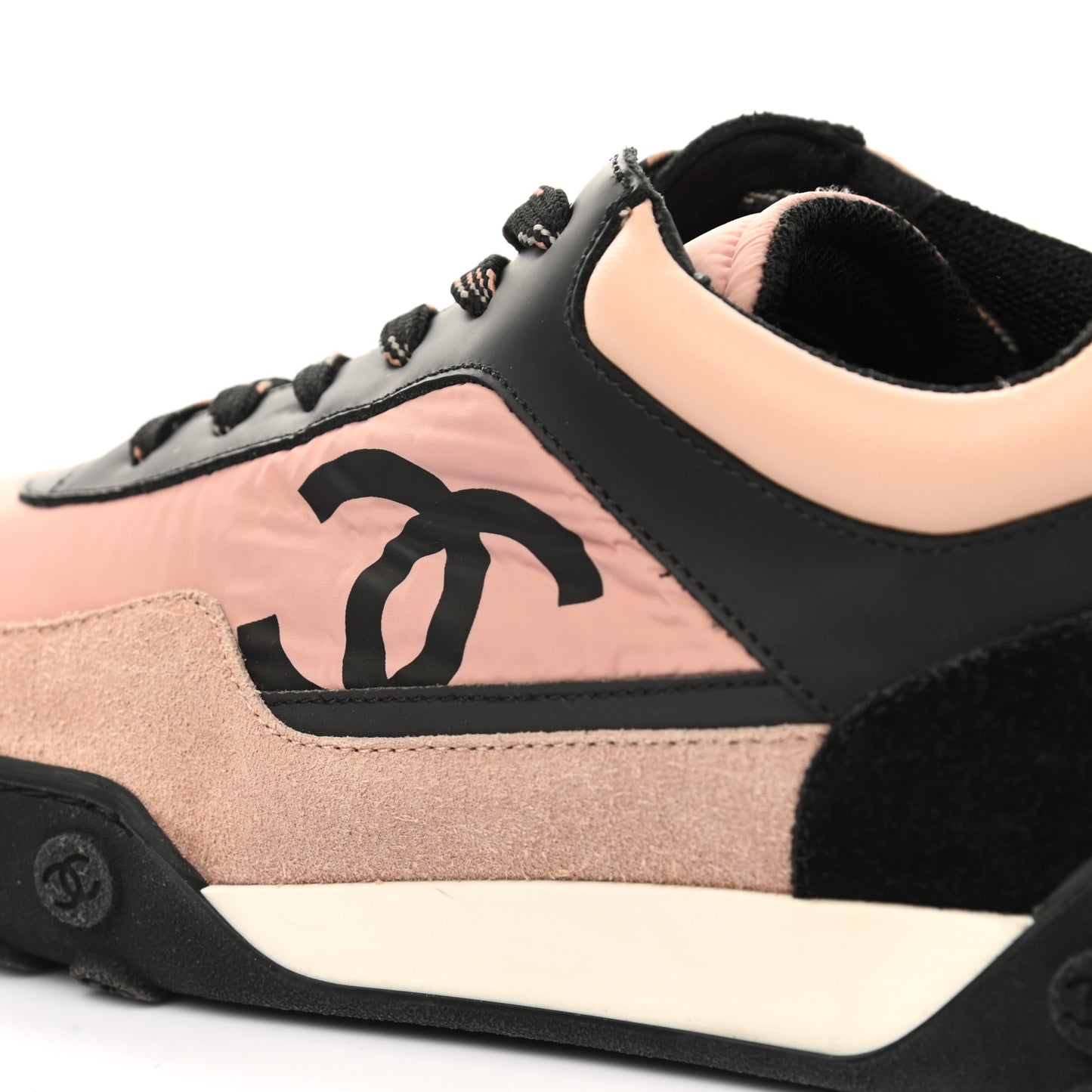Nylon Calfskin Suede CC Womens Sneakers 40.5 Pink Black