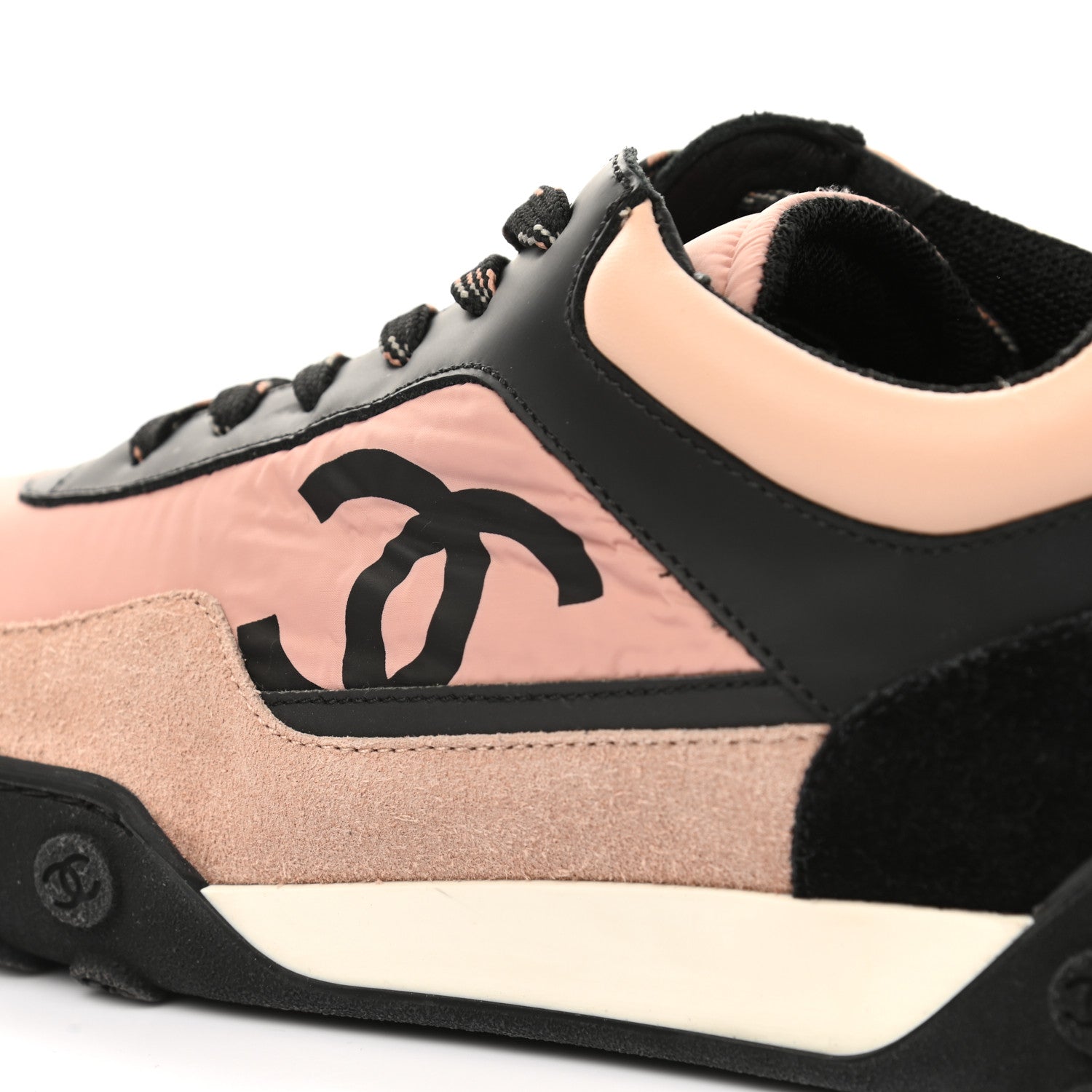 Chanel Nylon Calfskin Suede CC Womens Sneakers 40.5 Pink Black 10 of 11