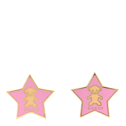 Gucci Metal Teddy Bear Star Clip On Earrings Gold Pink 1 of 4
