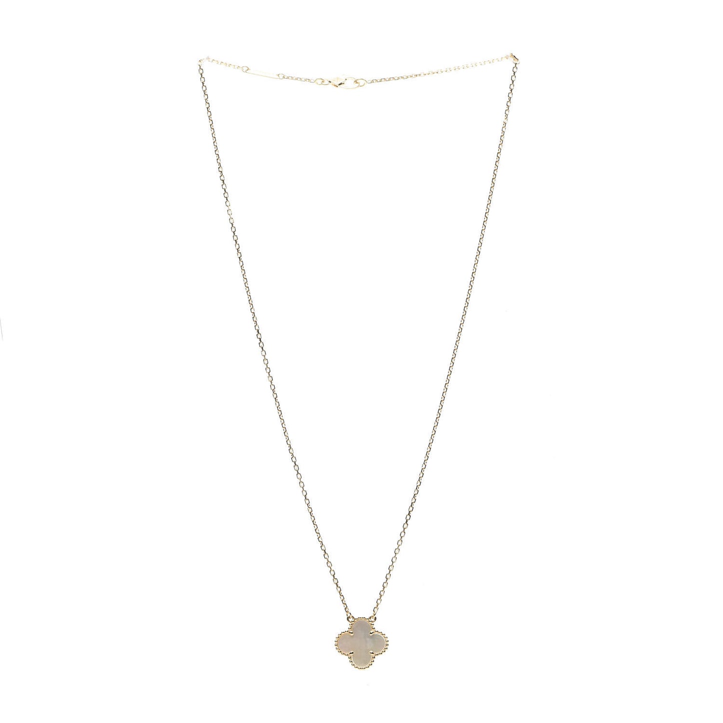 18K Yellow Gold Mother of Pearl Vintage Alhambra Pendant Necklace