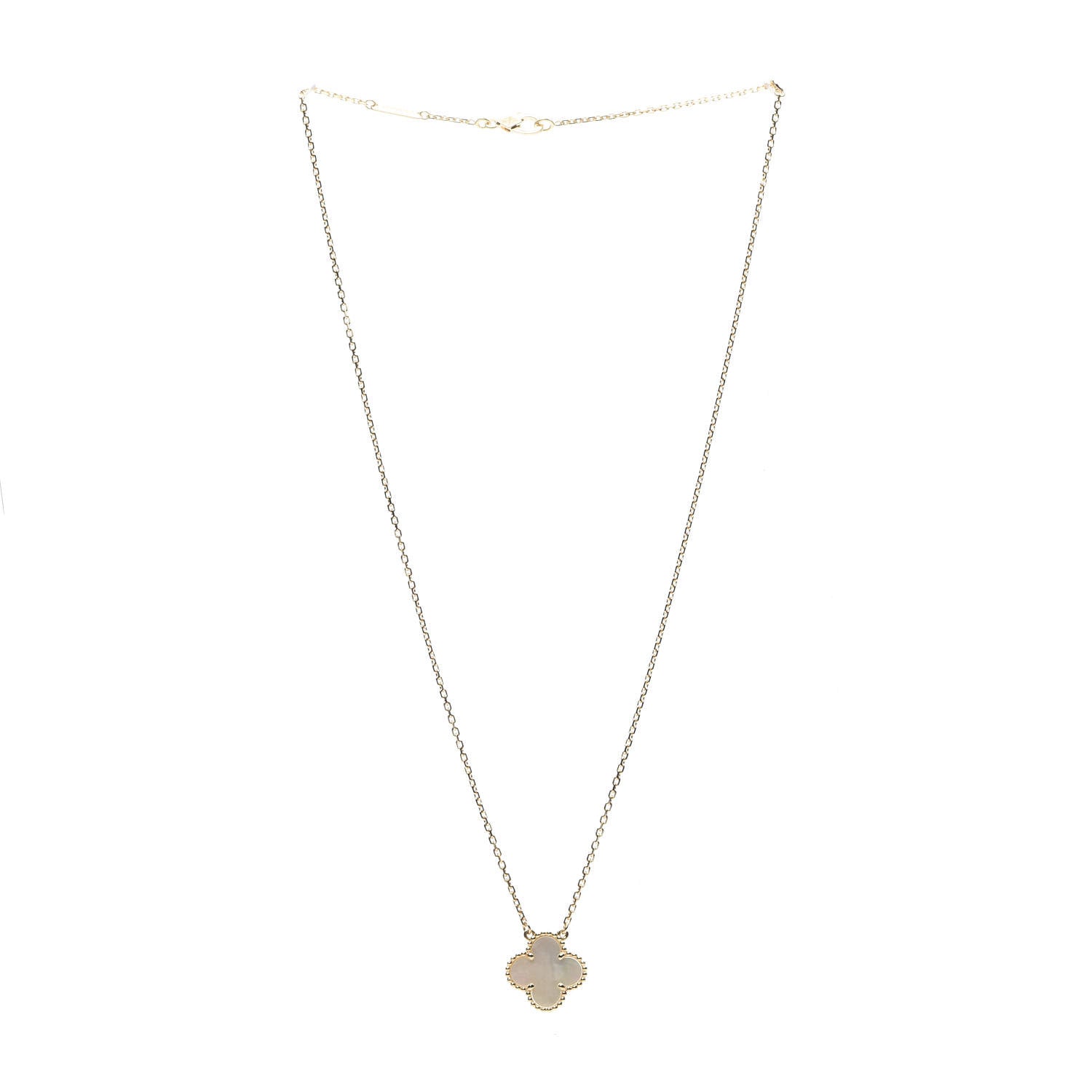 Van Cleef & Arpels 18K Yellow Gold Mother of Pearl Vintage Alhambra Pendant Necklace 2 of 6