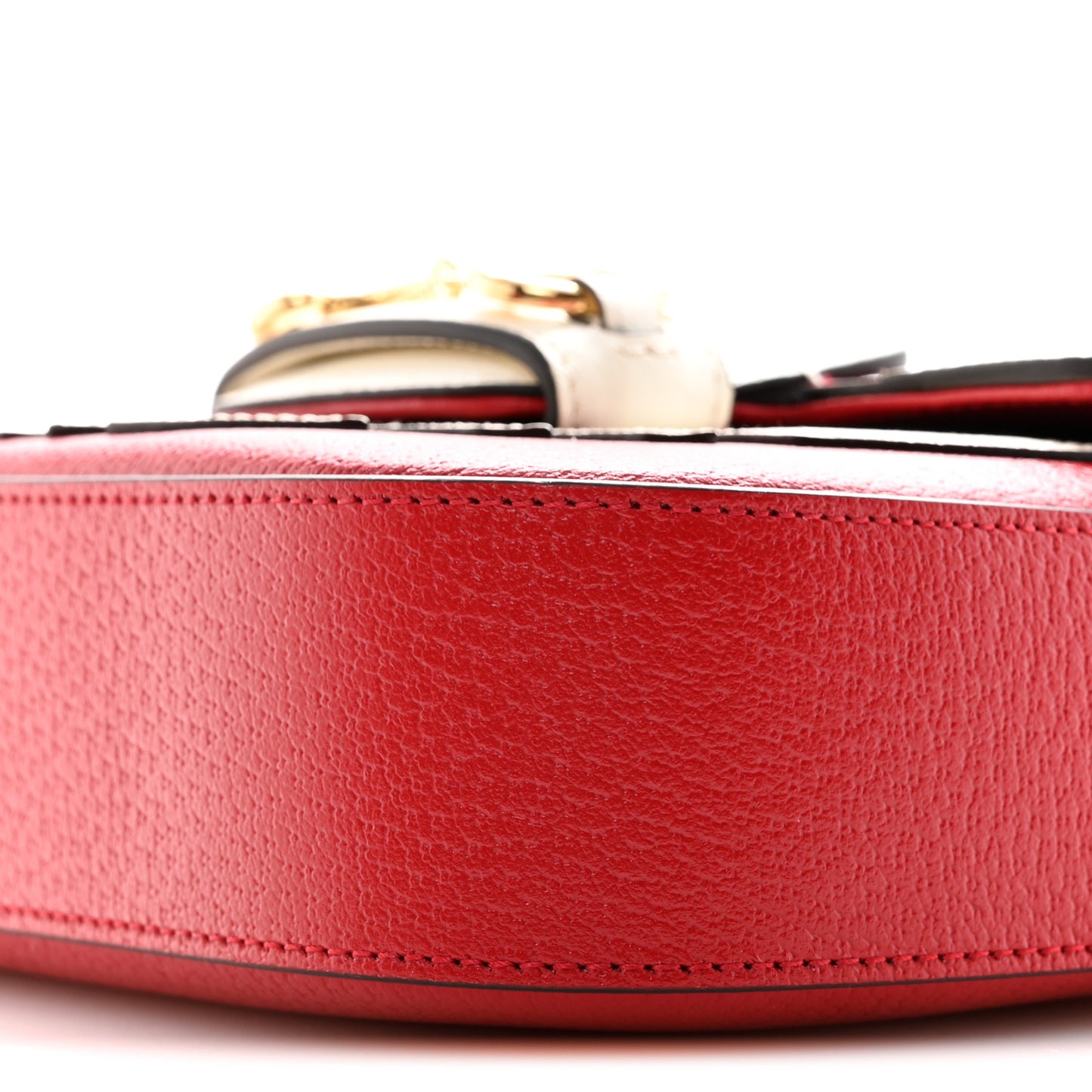 X ADIDAS Textured Dollar Calfskin Web Trefoil Mini Horsebit 1955 Shoulder Bag Hibiscus Red Off White