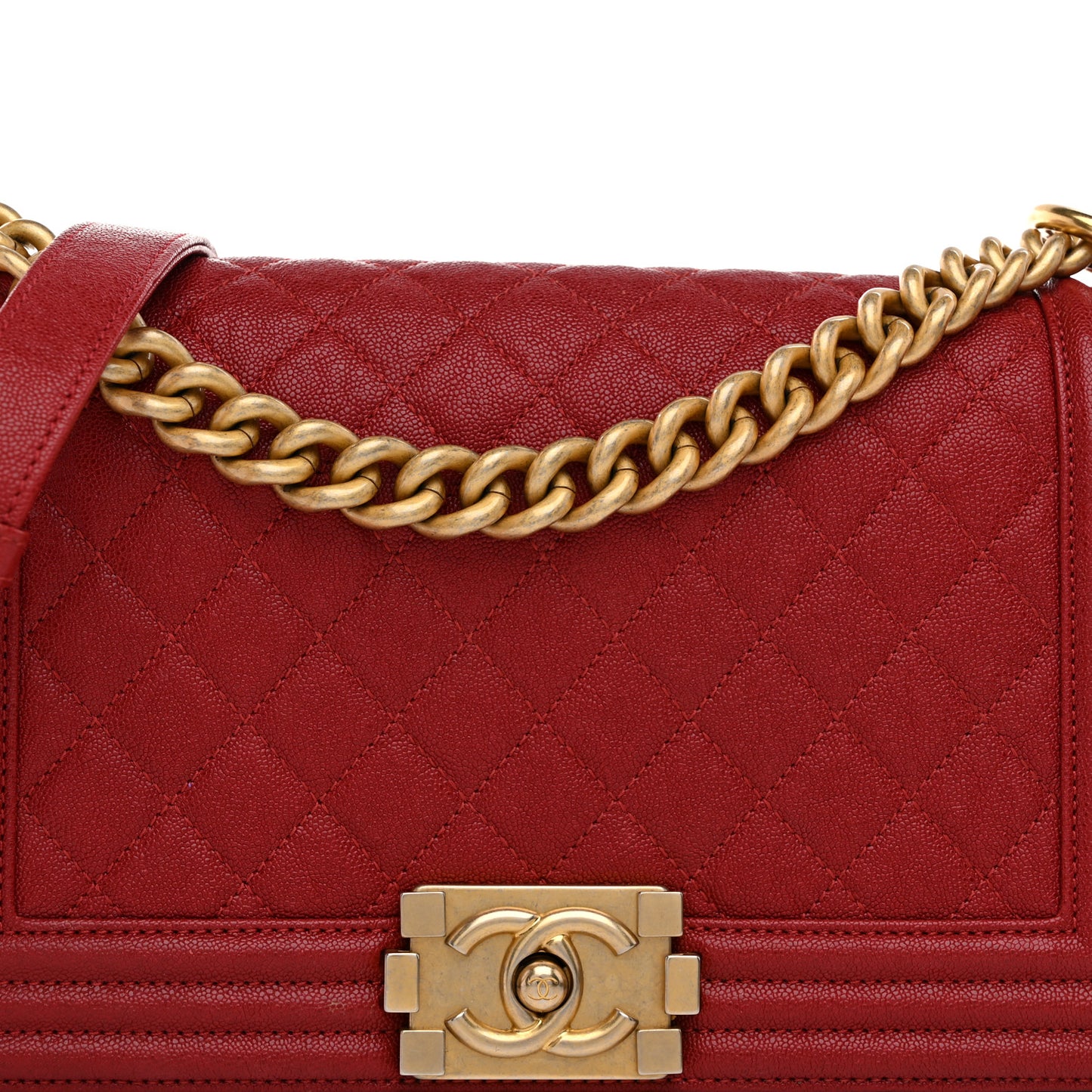 Caviar Quilted Medium Boy Flap Dark Red