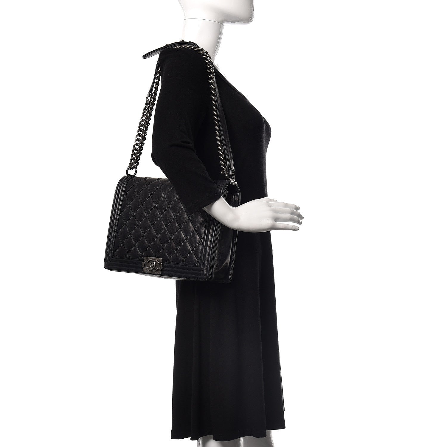 Chanel Calfskin Embossed Stitch Large Boy Flap Black 2 of 12